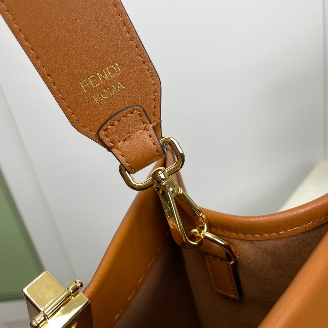 Fendi Sunshine Large Leather Shopper Tote Bag - Tan Brown