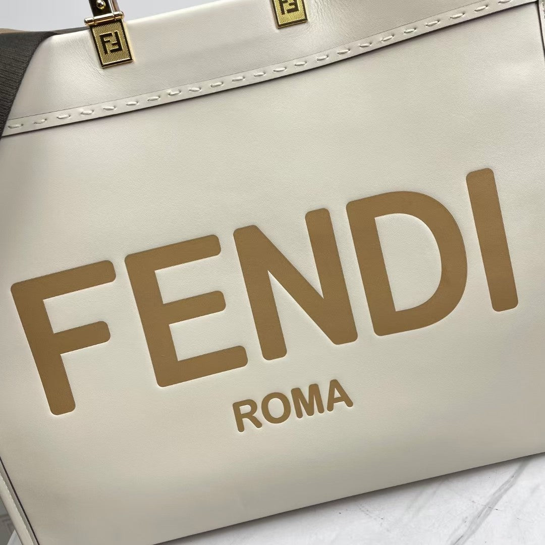 Fendi Sunshine Large Roma Shopper Tote Bag - Cream Canvas with Plexiglass Handles