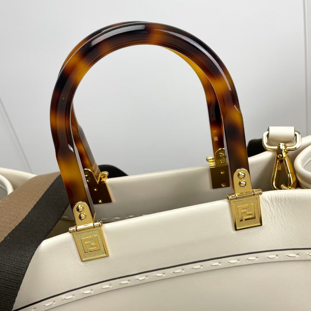 Fendi Sunshine Large Roma Shopper Tote Bag - Cream Canvas with Plexiglass Handles