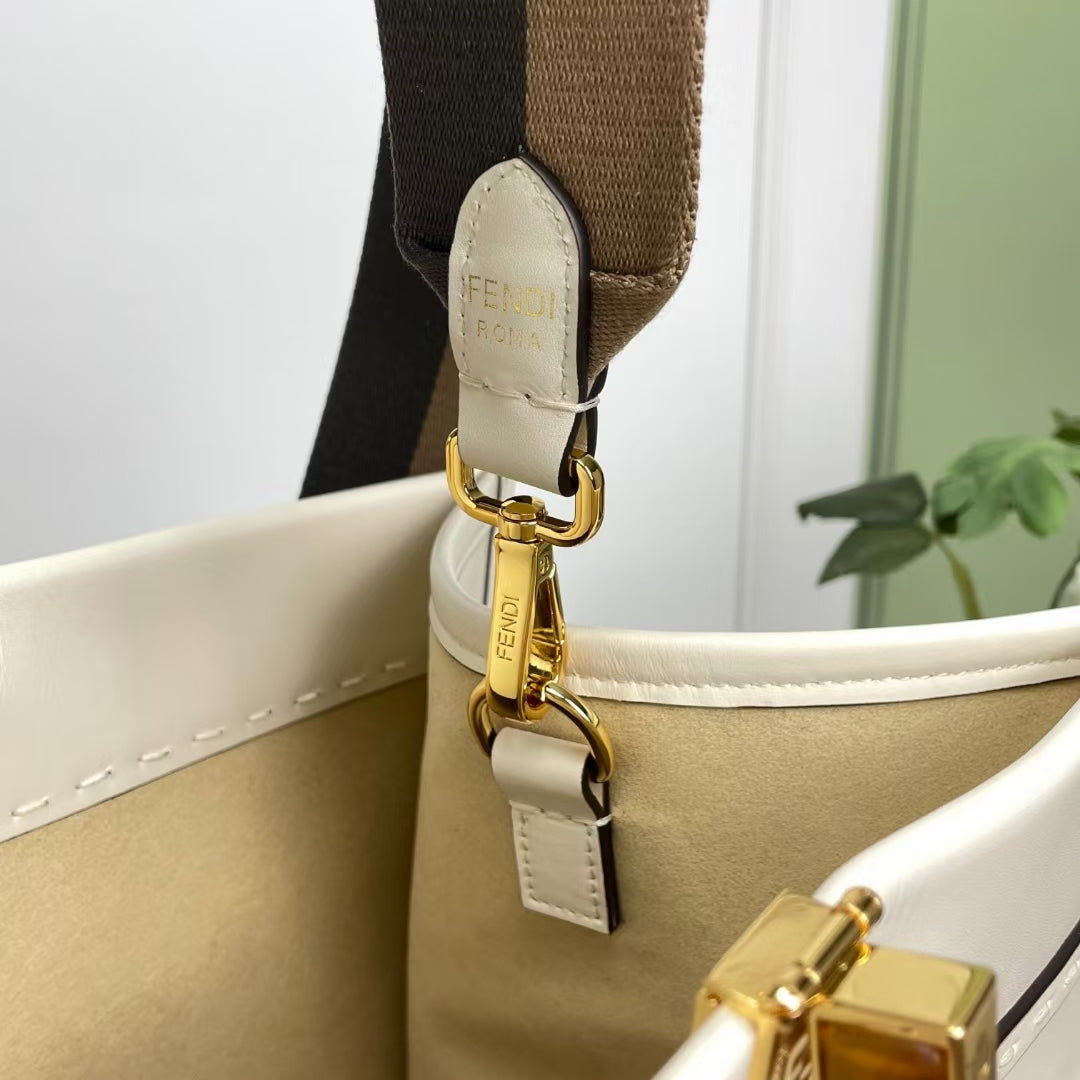 Fendi Sunshine Large Roma Shopper Tote Bag - Cream Canvas with Plexiglass Handles