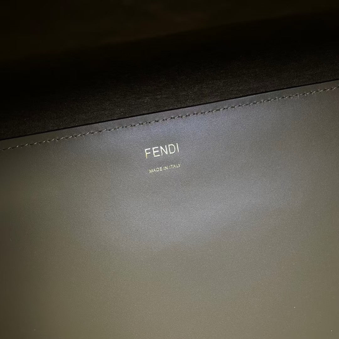 Fendi Sunshine Large Tote Bag - Olive Green Leather with Tortoiseshell Handles