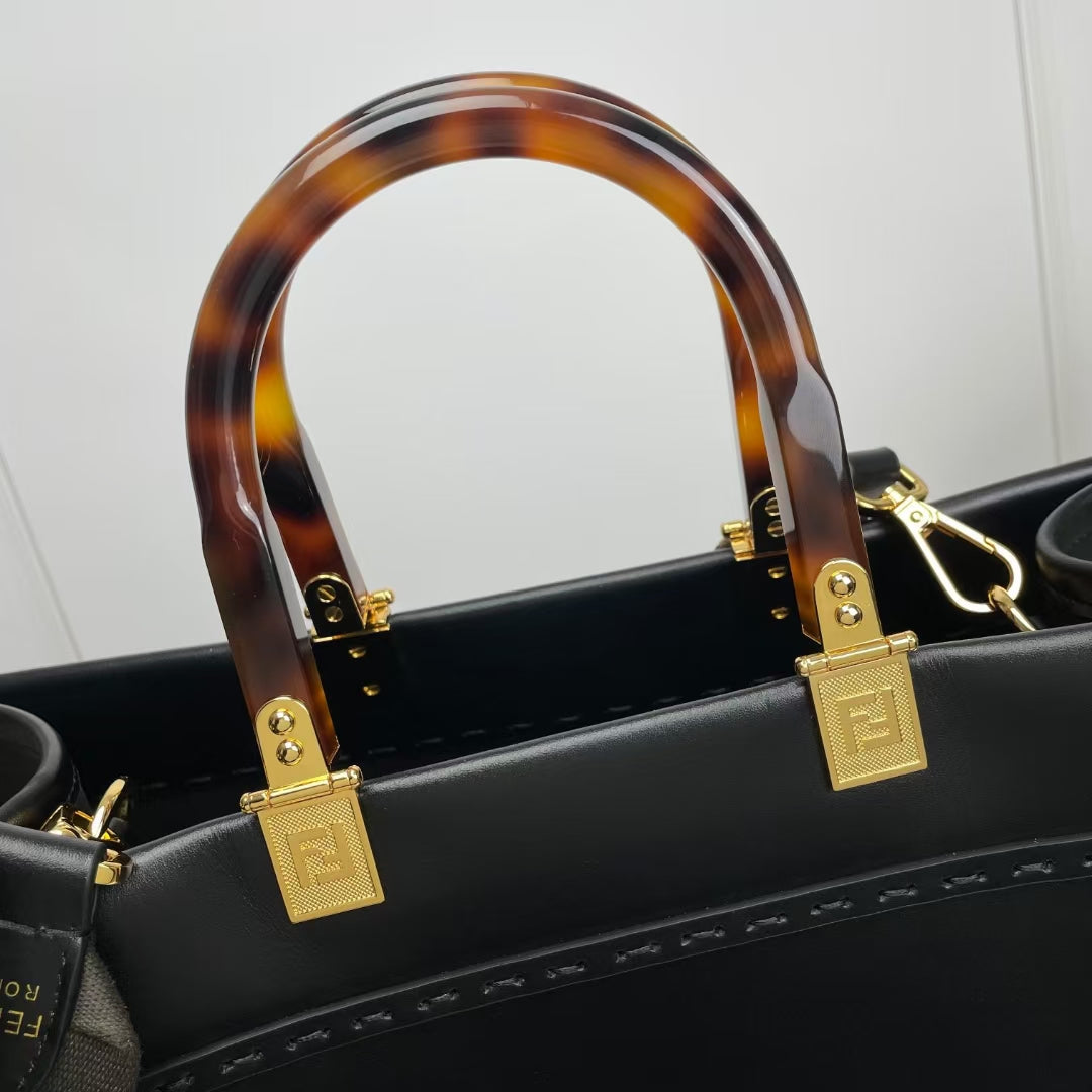 Fendi Sunshine Large Black Leather Tote Bag