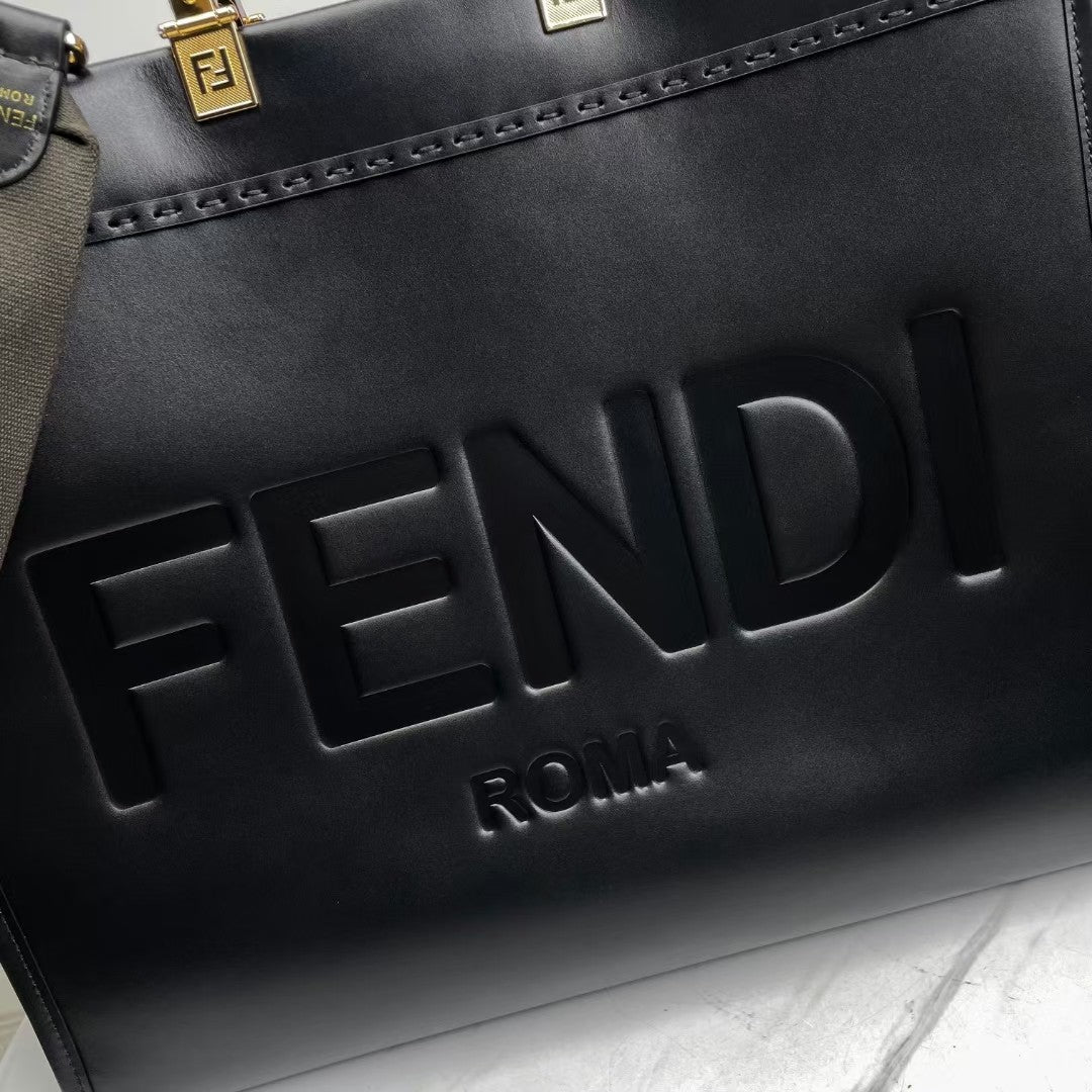 Fendi Sunshine Large Black Leather Tote Bag