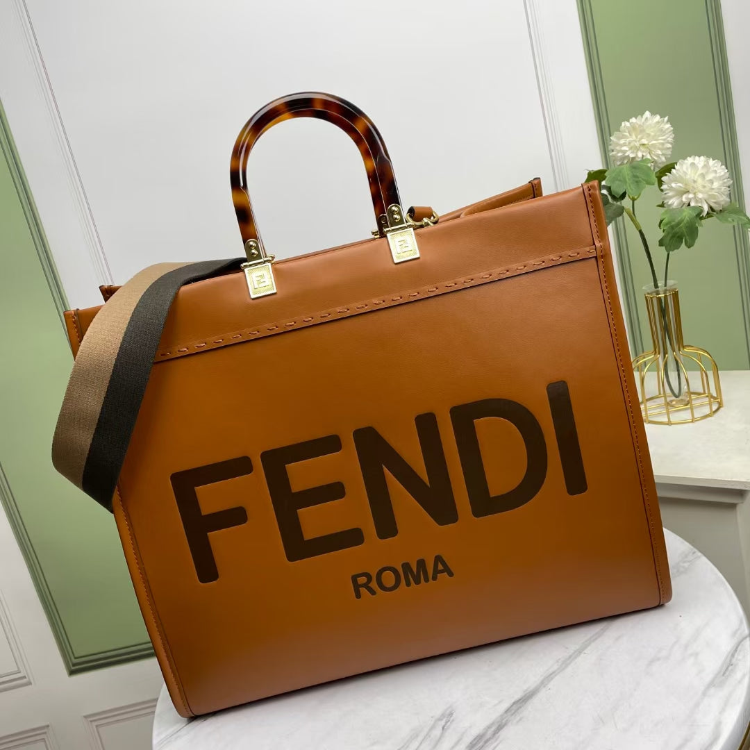 Fendi Sunshine Large Leather Tote Bag - Brown
