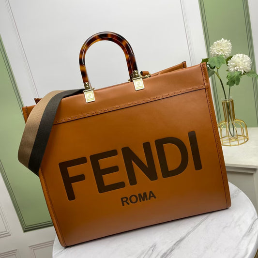 Fendi Sunshine Large Leather Tote Bag - Brown