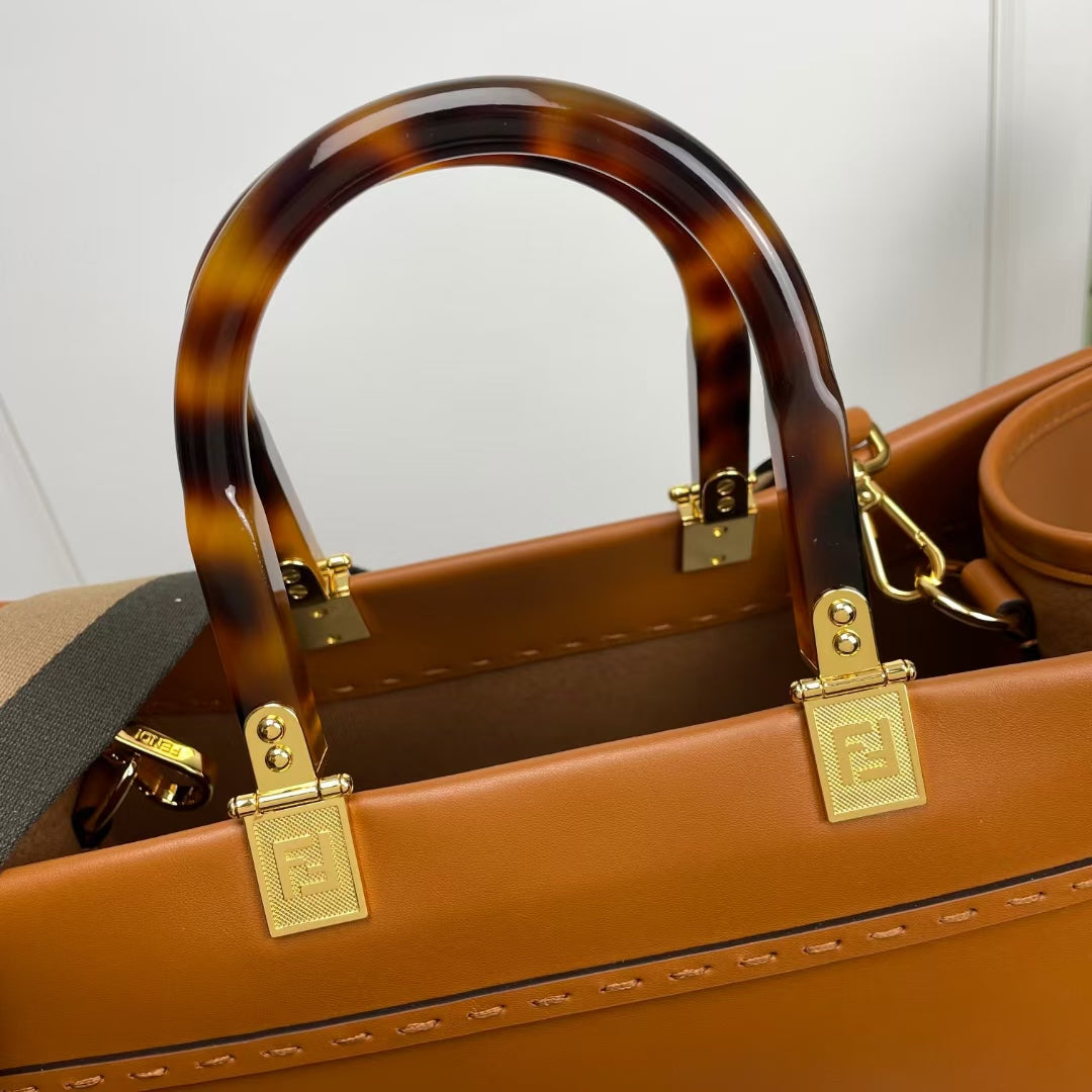 Fendi Sunshine Large Leather Tote Bag - Brown