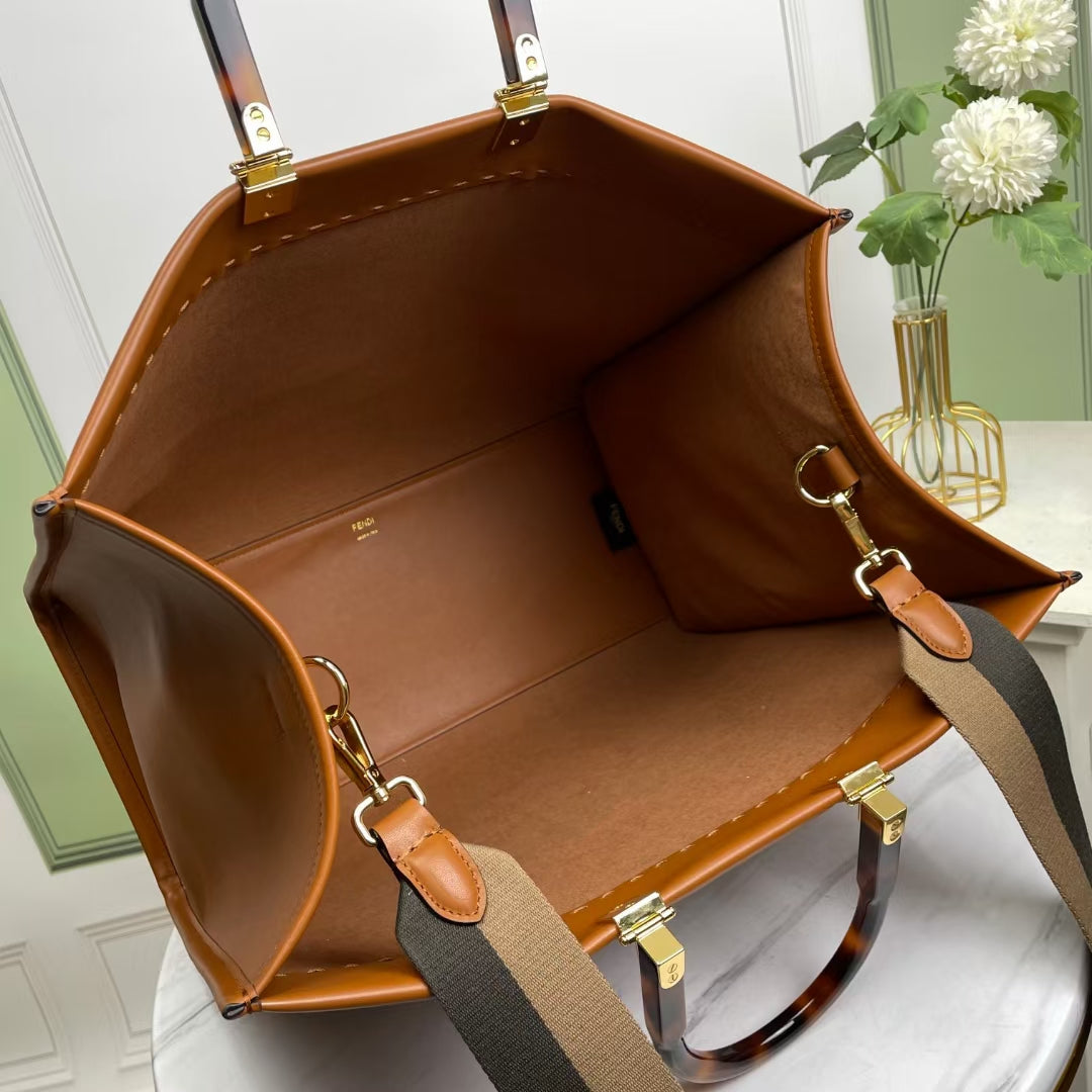 Fendi Sunshine Large Leather Tote Bag - Brown