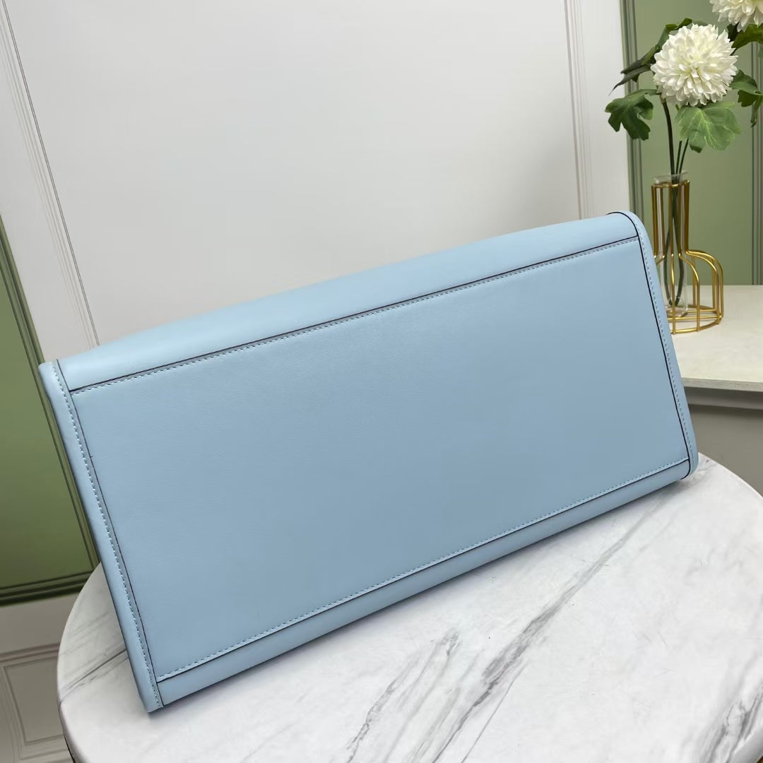 Fendi Sunshine Medium Tote Bag - Light Blue Leather with Tortoiseshell Handles