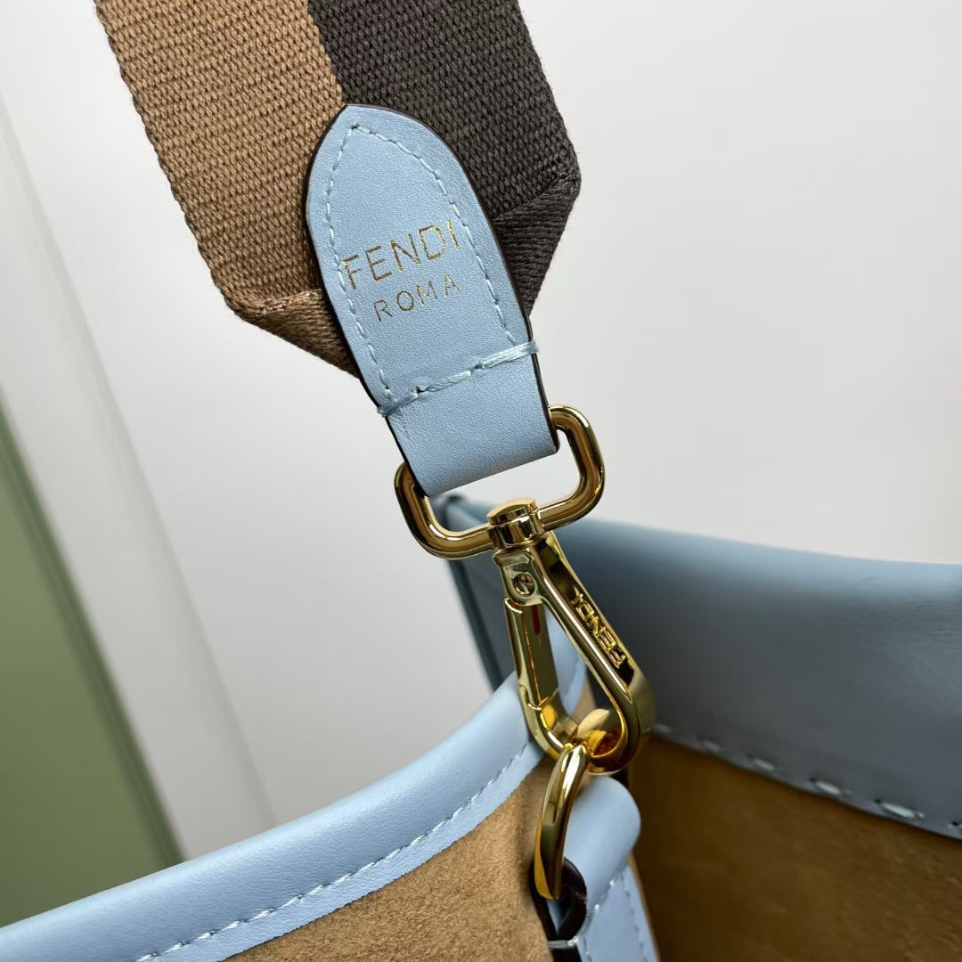 Fendi Sunshine Medium Tote Bag - Light Blue Leather with Tortoiseshell Handles