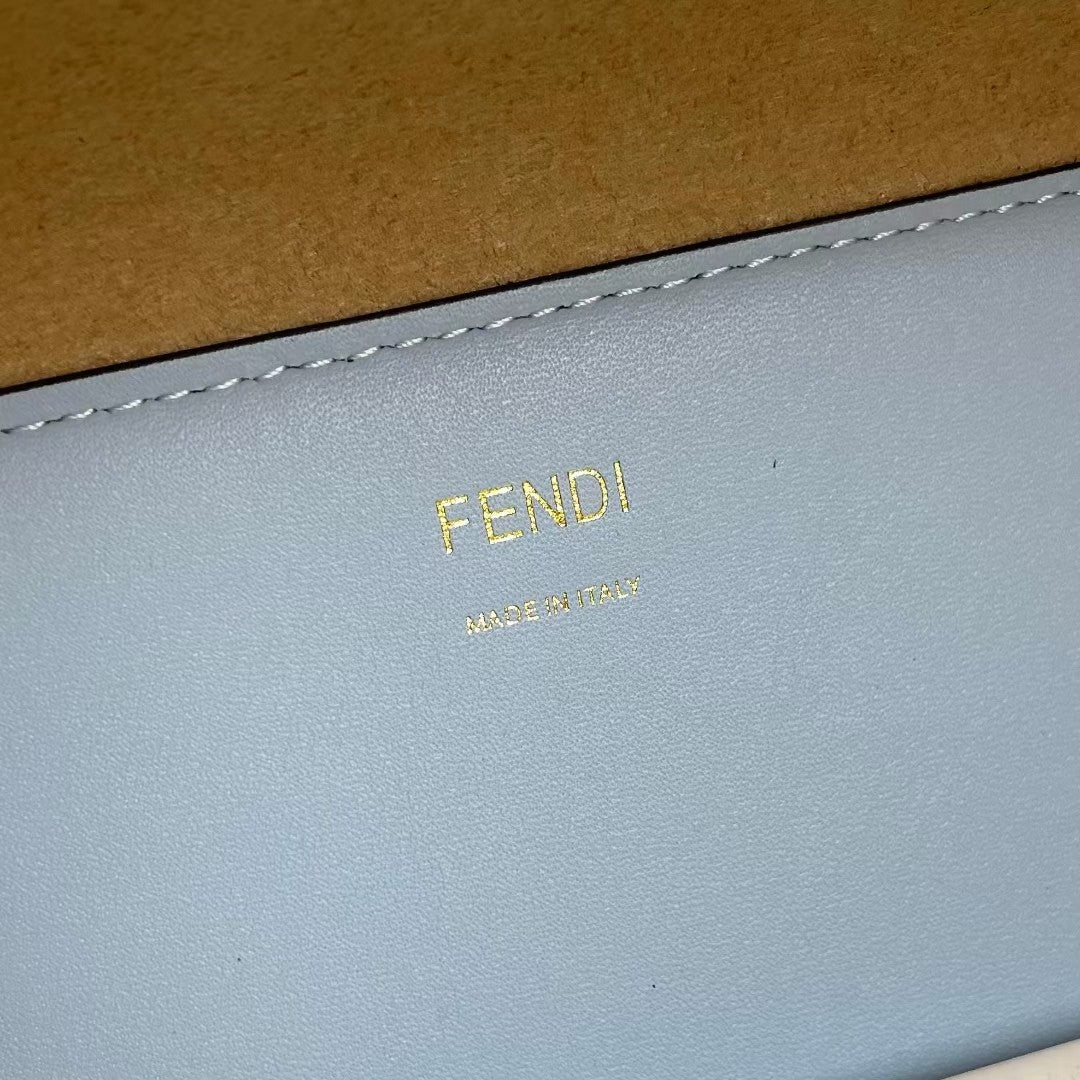 Fendi Sunshine Medium Tote Bag - Light Blue Leather with Tortoiseshell Handles