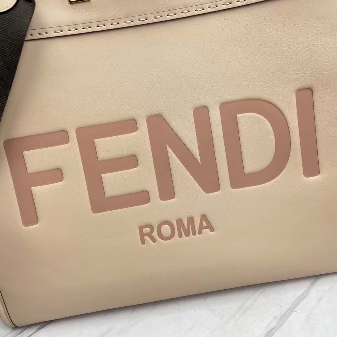 Fendi Large Sunshine Shopper Tote Bag in Beige Canvas with FENDI ROMA Logo