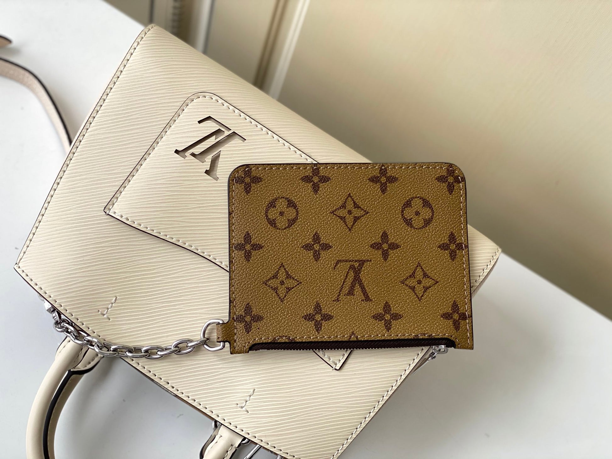 Louis Vuitton Marelle BB Quartz Epi Leather Handbag with Monogram Pouch