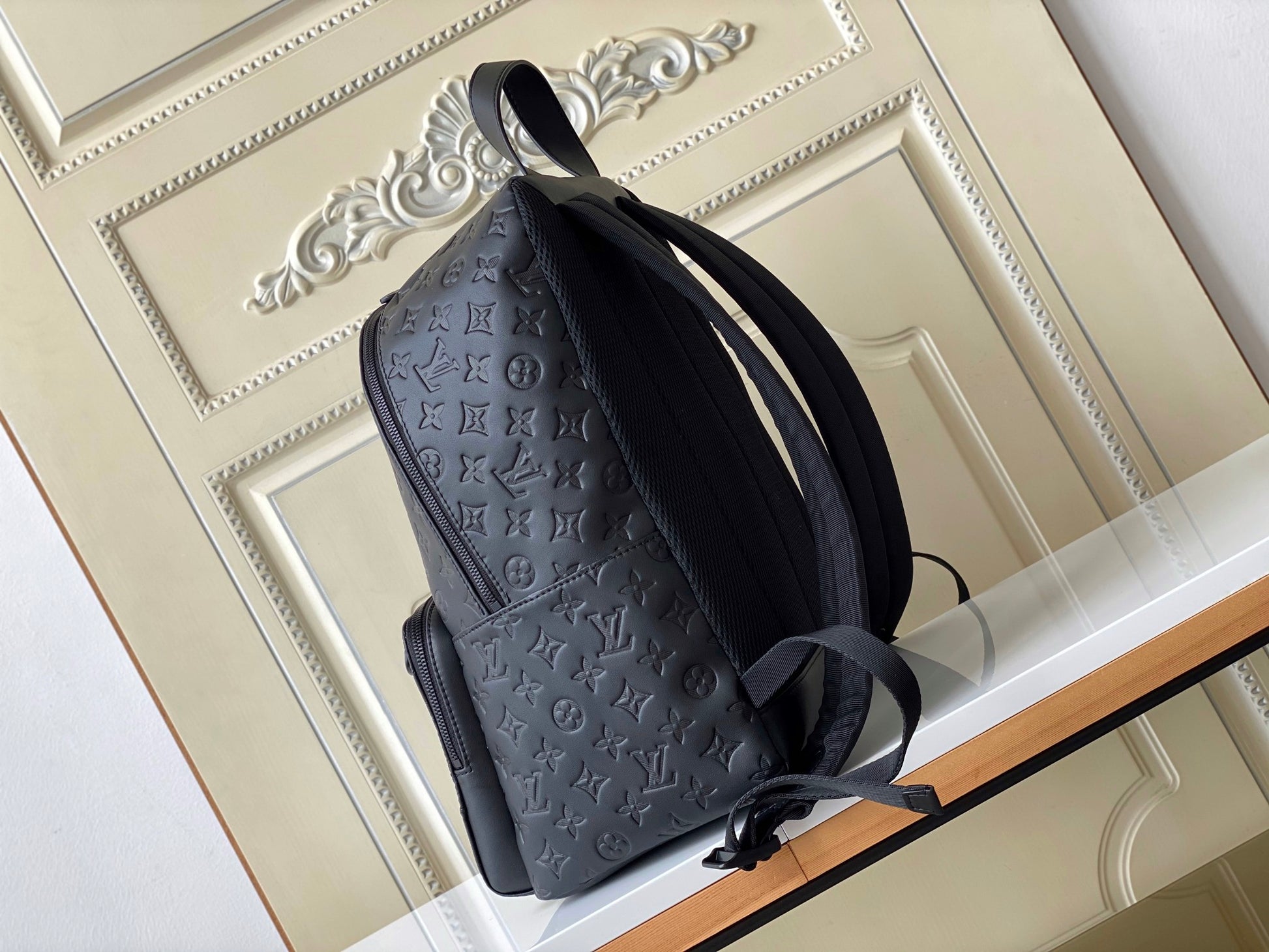 Men's Embossed Monogram Shadow Leather Discovery Backpack - Black