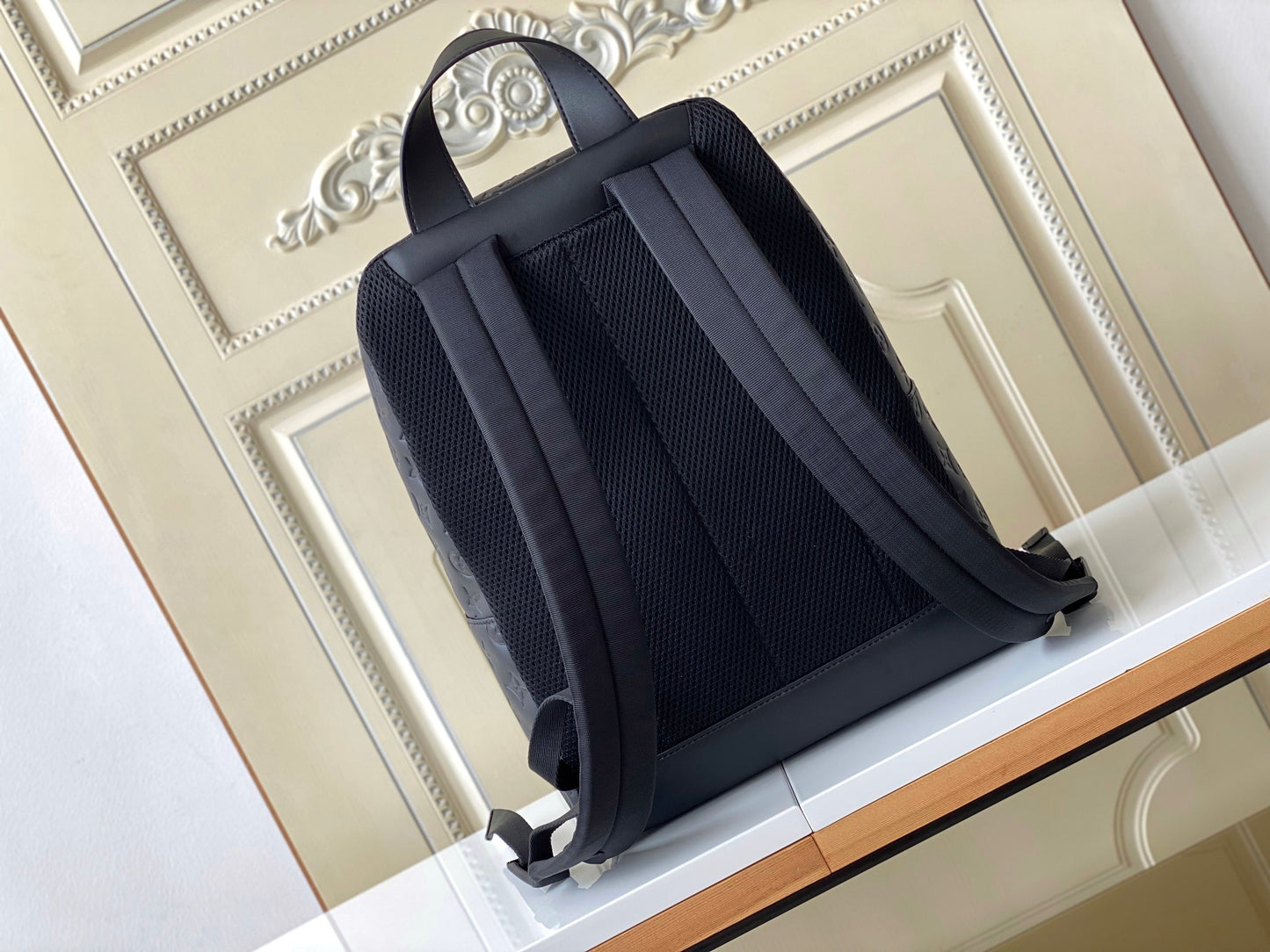 Men's Embossed Monogram Shadow Leather Discovery Backpack - Black