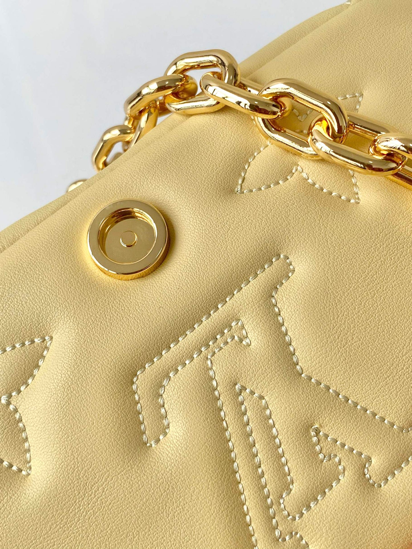Women's Quilted Mini Crossbody Bag with Wide Shoulder Strap and Gold Chain Handle - Cream