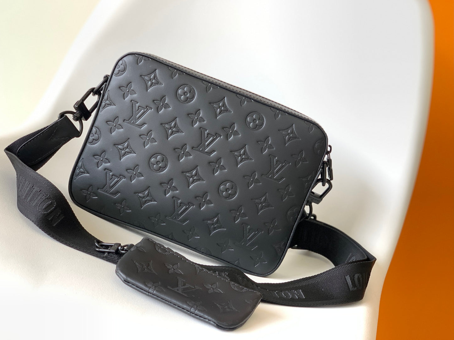 Louis Vuitton Duo Messenger Bag - Monogram Shadow Leather - Black