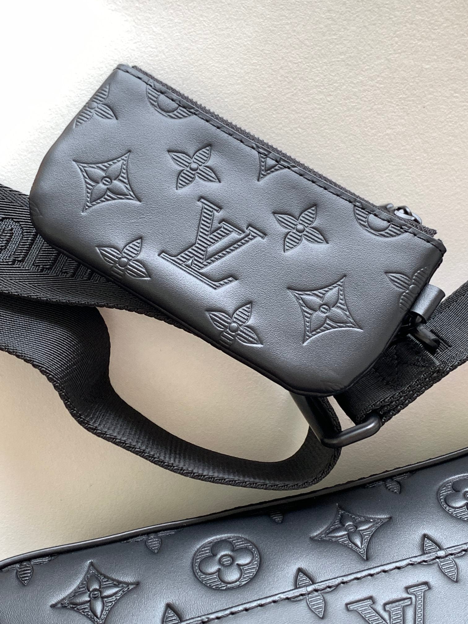 Louis Vuitton Duo Messenger Bag - Monogram Shadow Leather - Black