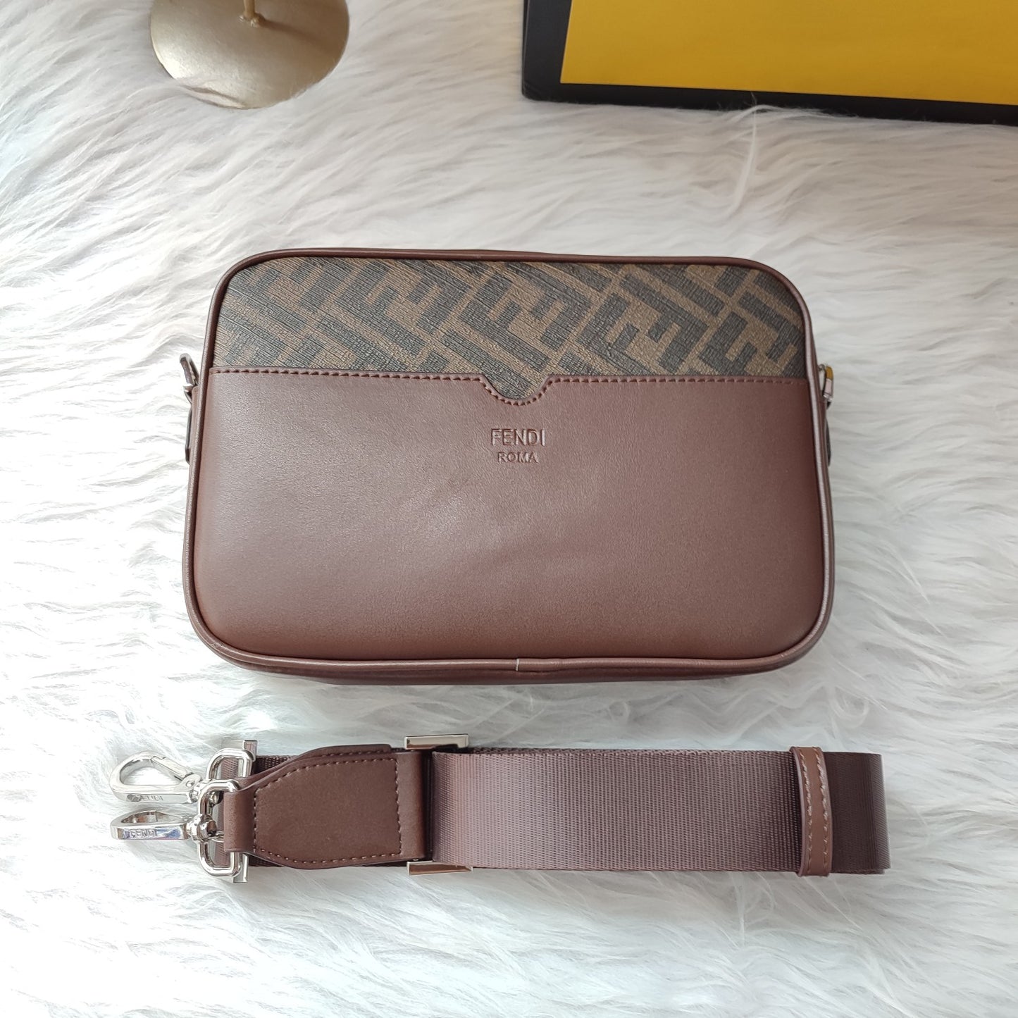 Fendi Roma Brown Fabric Crossbody Camera Bag