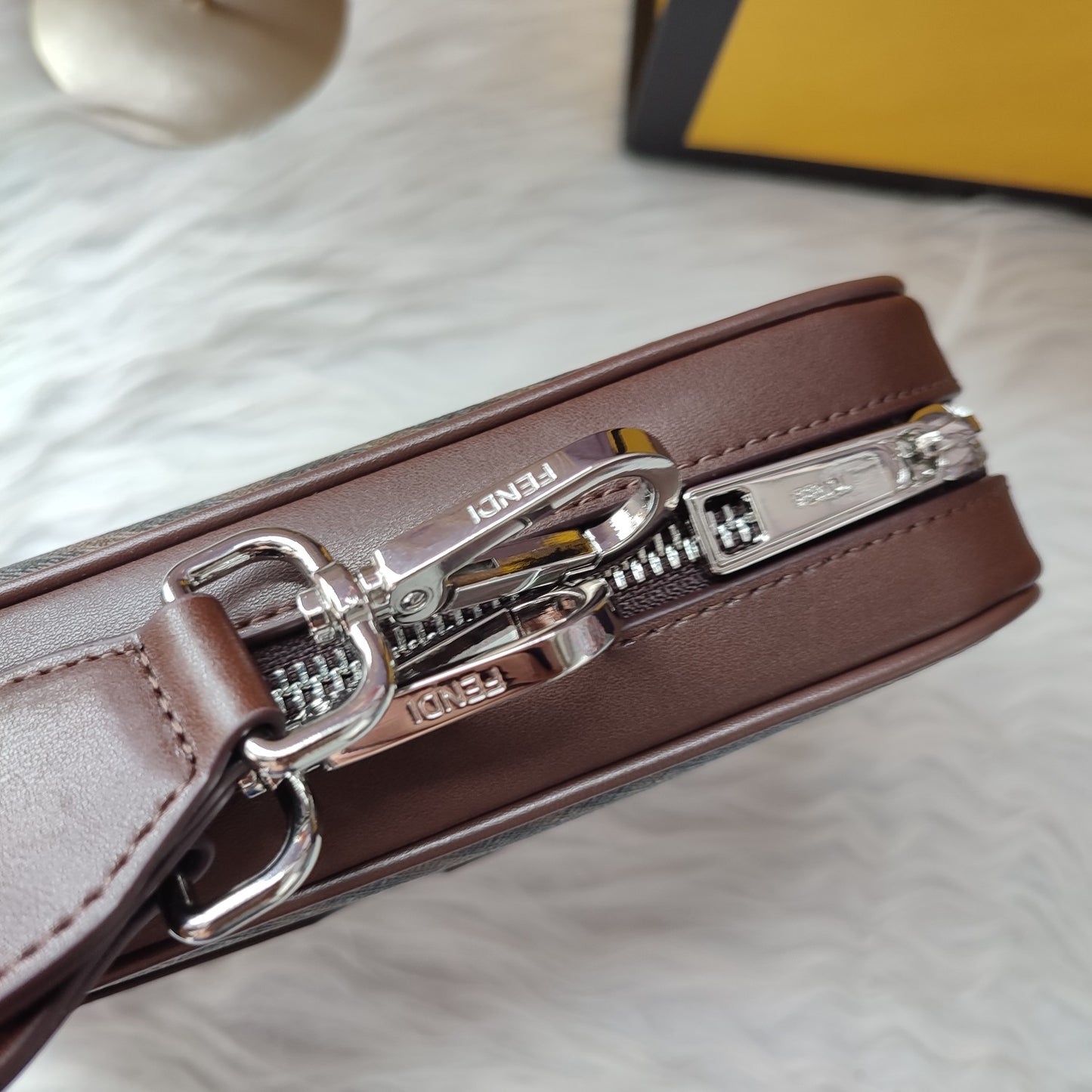 Fendi Roma Brown Fabric Crossbody Camera Bag