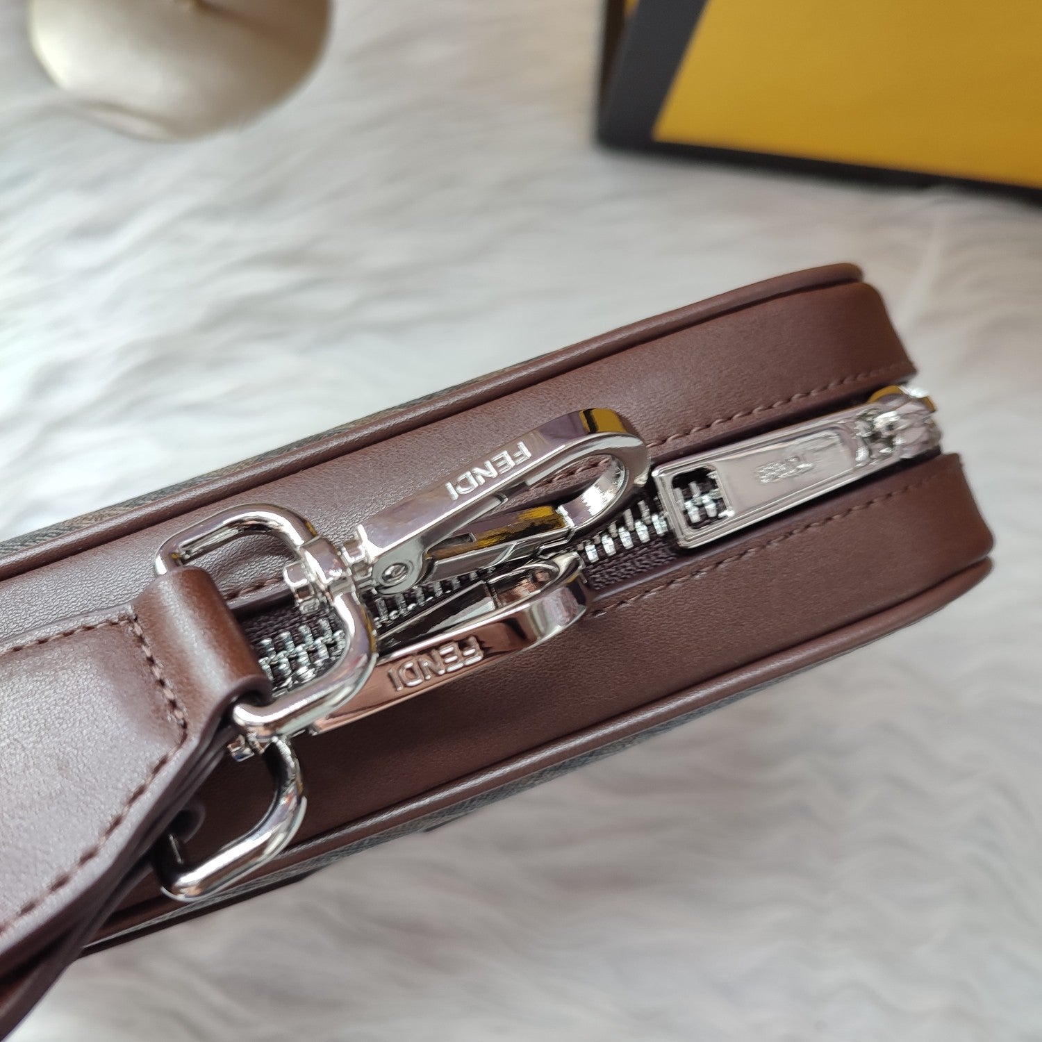 Fendi Roma Brown Fabric Crossbody Camera Bag