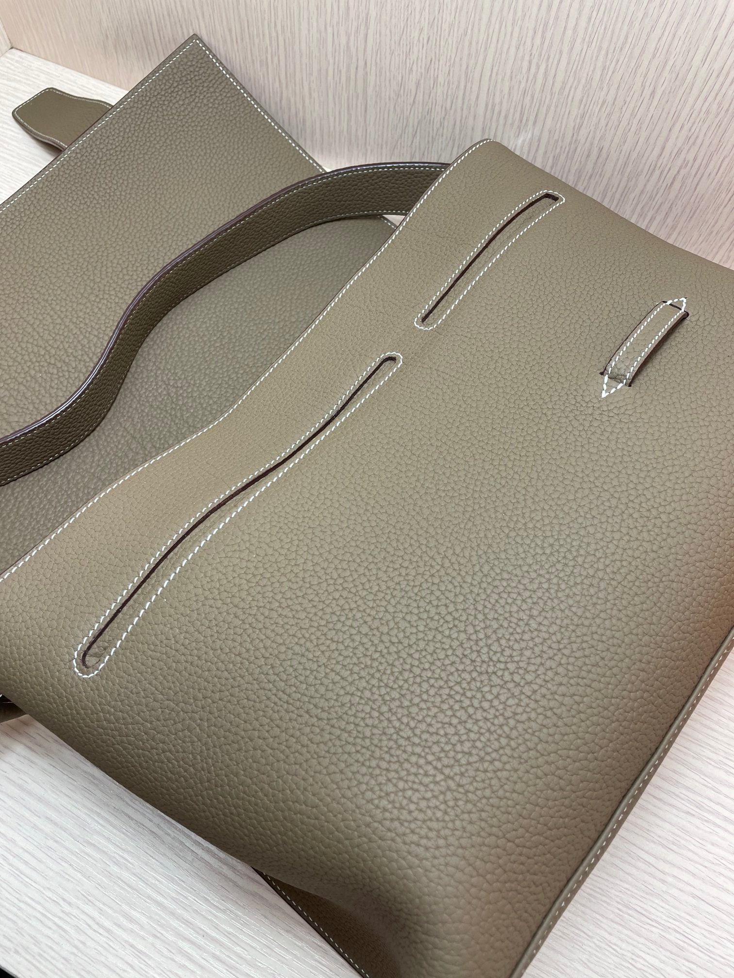 Luxury Taupe Pebbled Leather Messenger Bag with Adjustable Strap