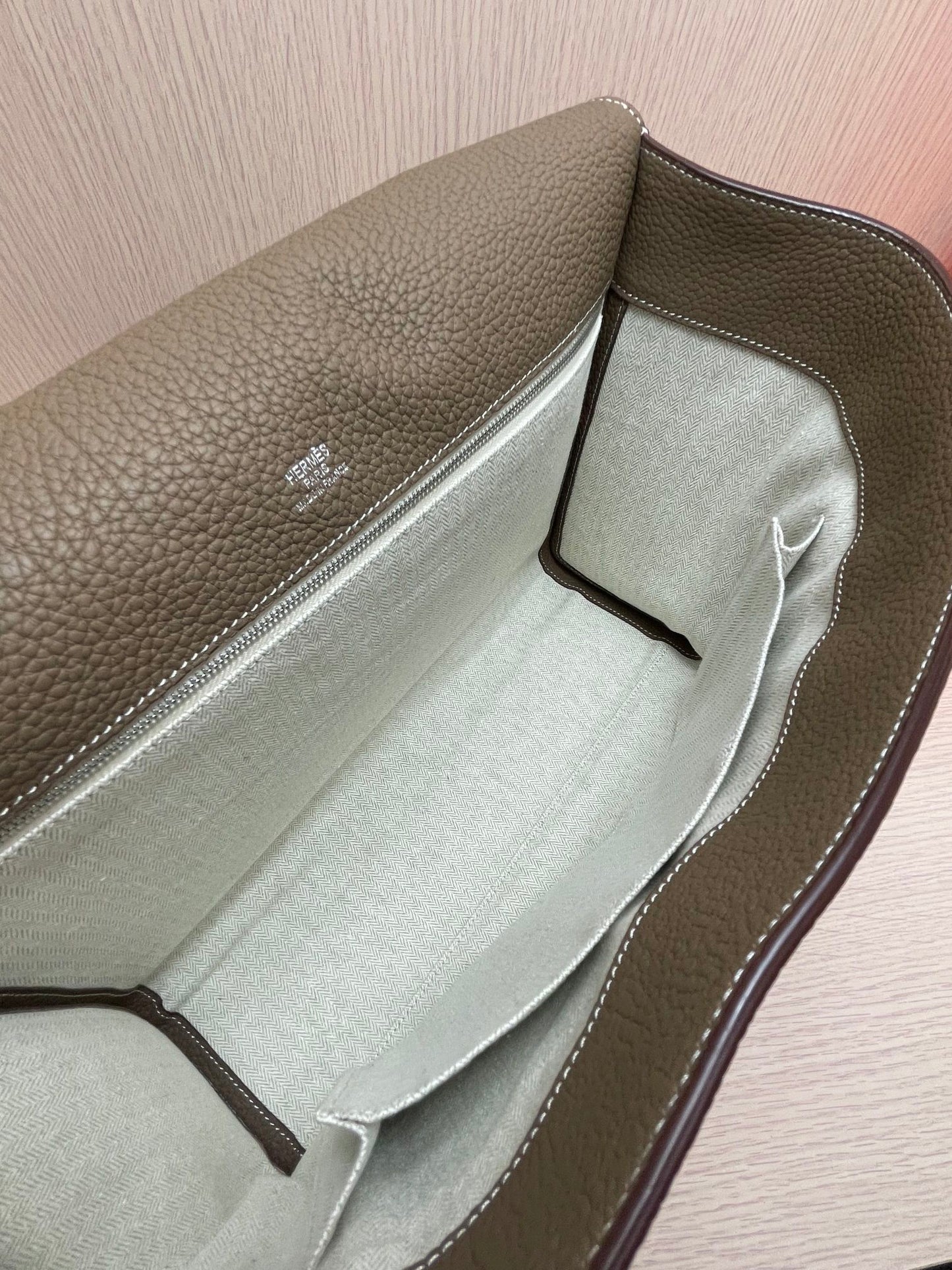 Luxury Taupe Pebbled Leather Messenger Bag with Adjustable Strap