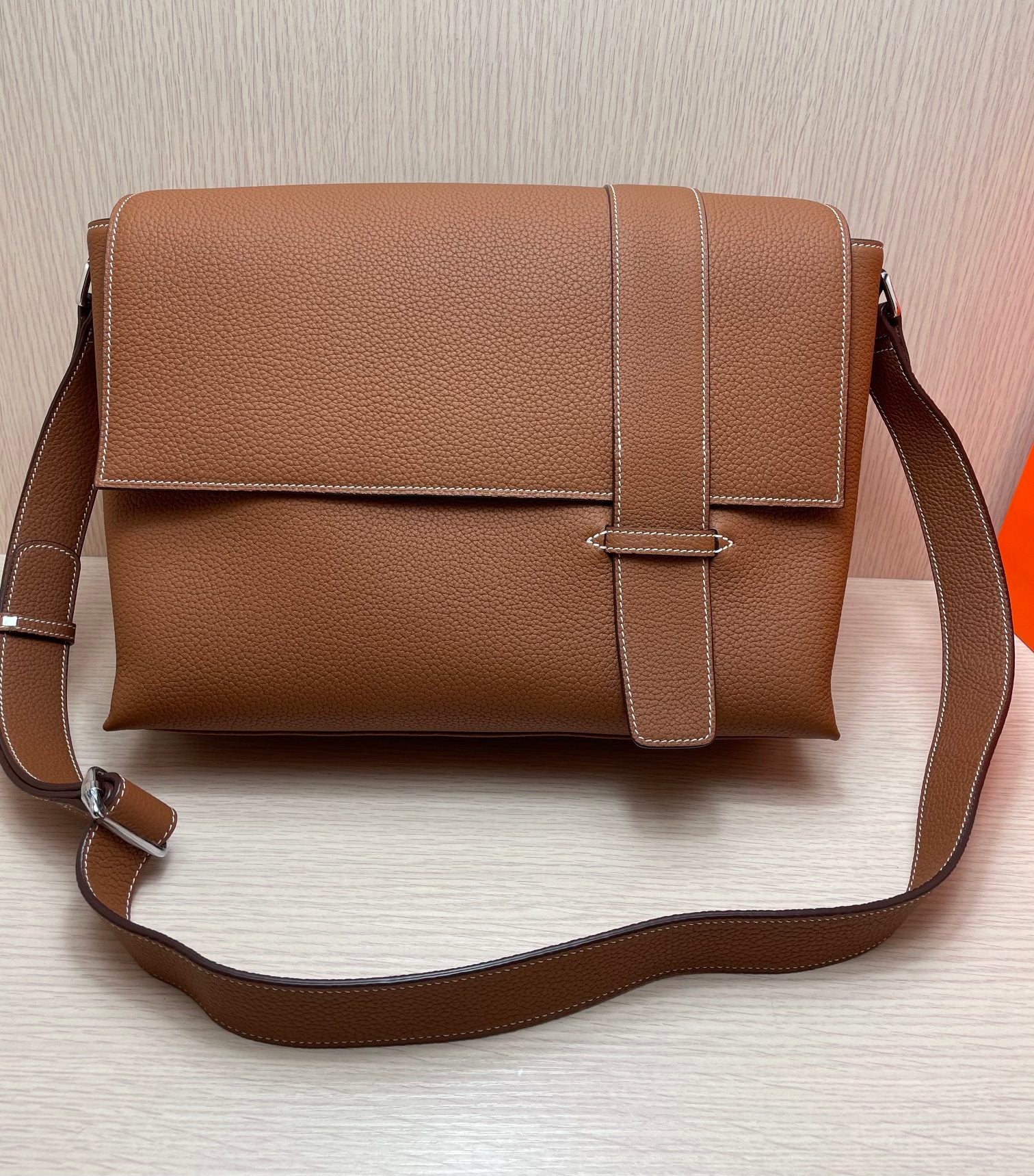 Brown Minimalist Flap Messenger Bag - Adjustable Crossbody Shoulder Bag