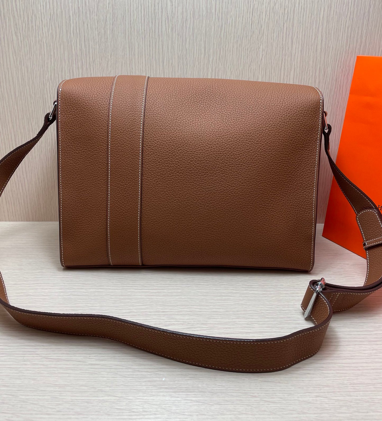 Brown Minimalist Flap Messenger Bag - Adjustable Crossbody Shoulder Bag