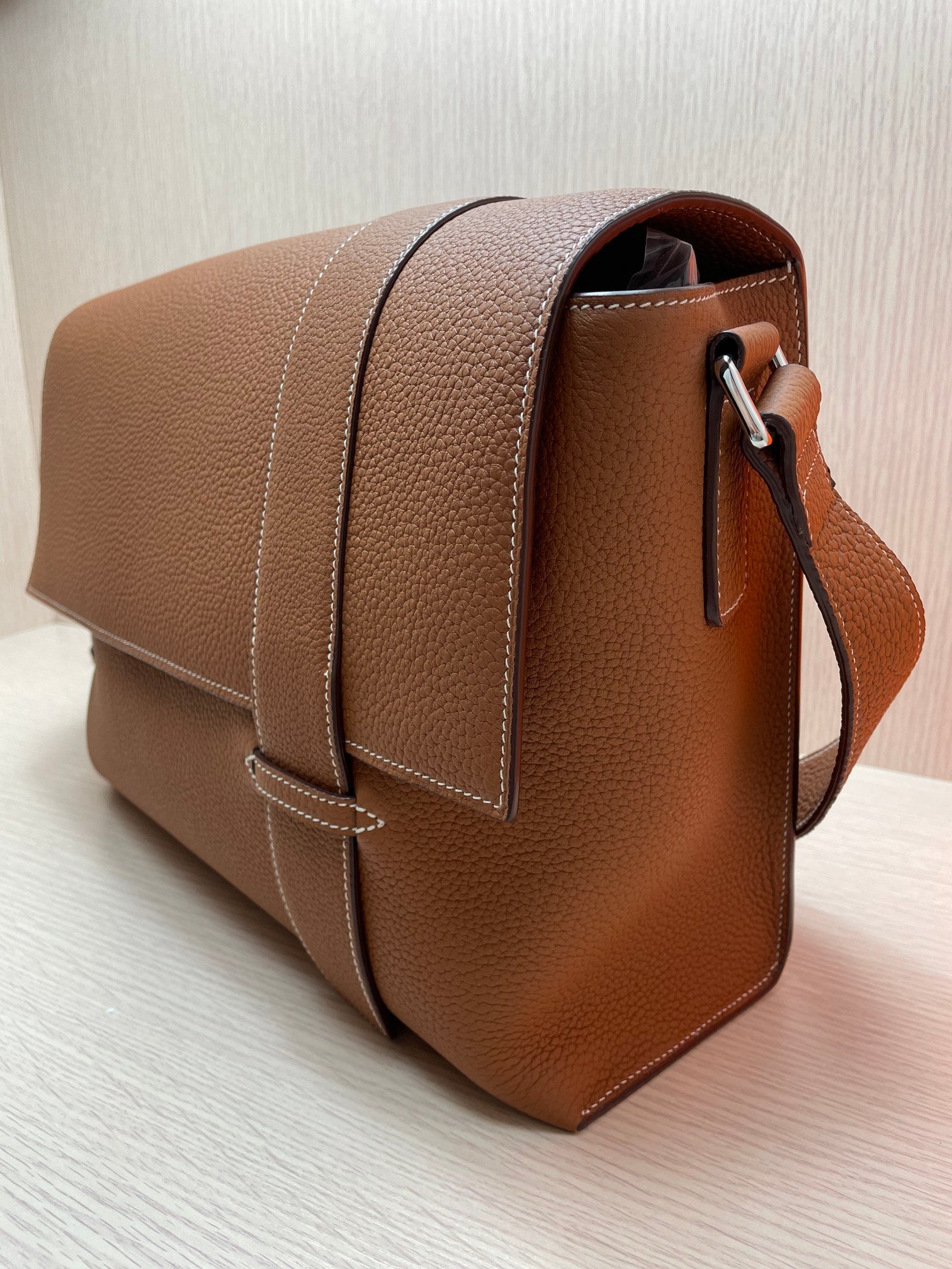 Brown Minimalist Flap Messenger Bag - Adjustable Crossbody Shoulder Bag