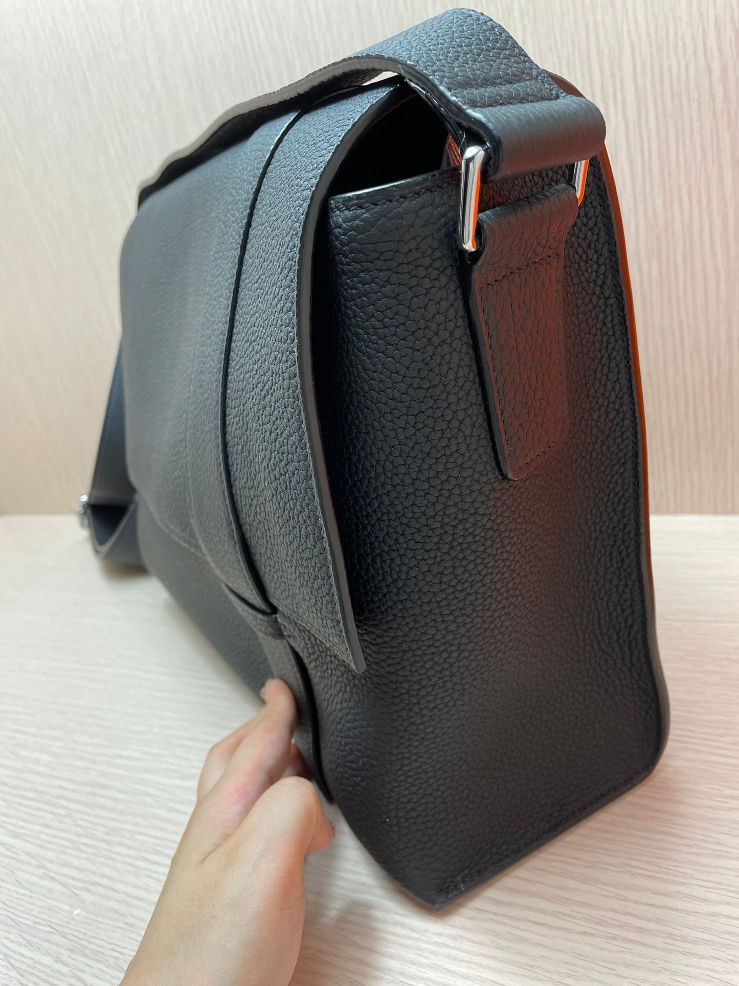 Men's Luxury Black Pebbled Leather Messenger Bag - Adjustable Shoulder Strap Crossbody