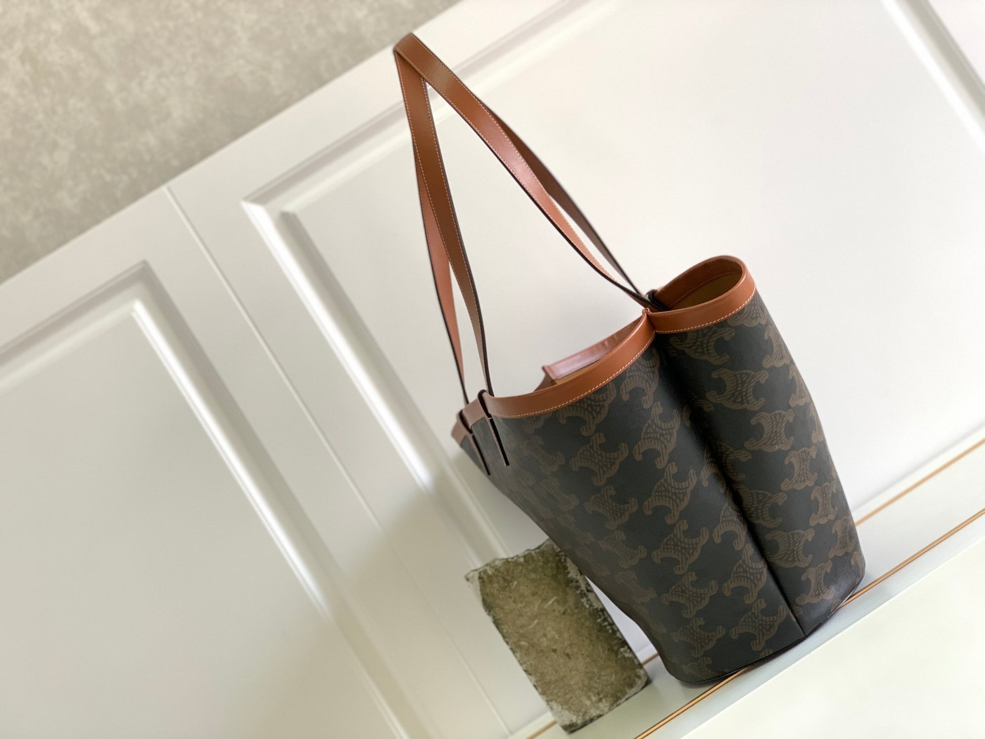 Celine Triomphe Canvas Large Cabas Tote Bag - Tan/Brown