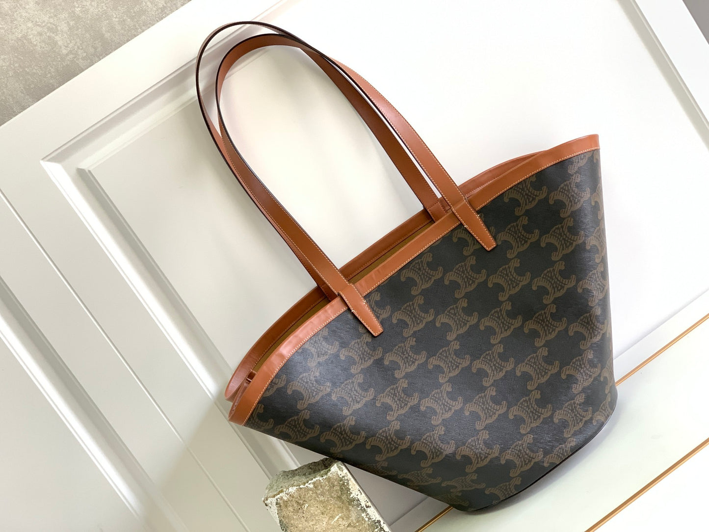 Celine Triomphe Canvas Large Cabas Tote Bag - Tan/Brown