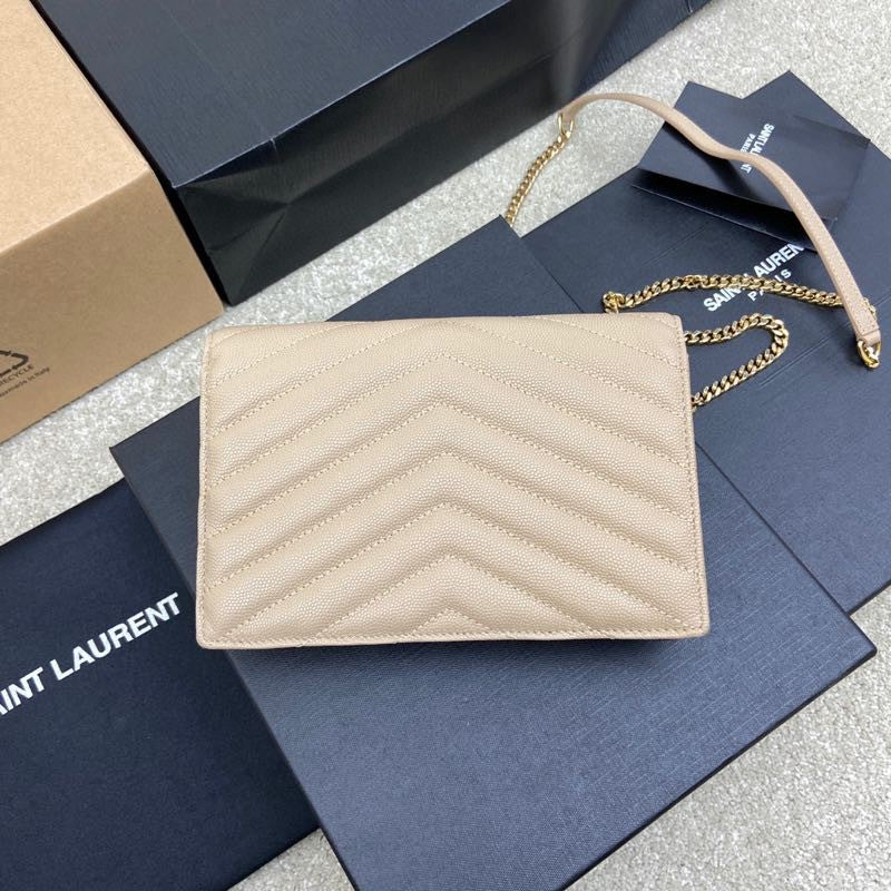 Saint Laurent Cassandre Matelassé Chain Wallet in Quilted Leather - Beige