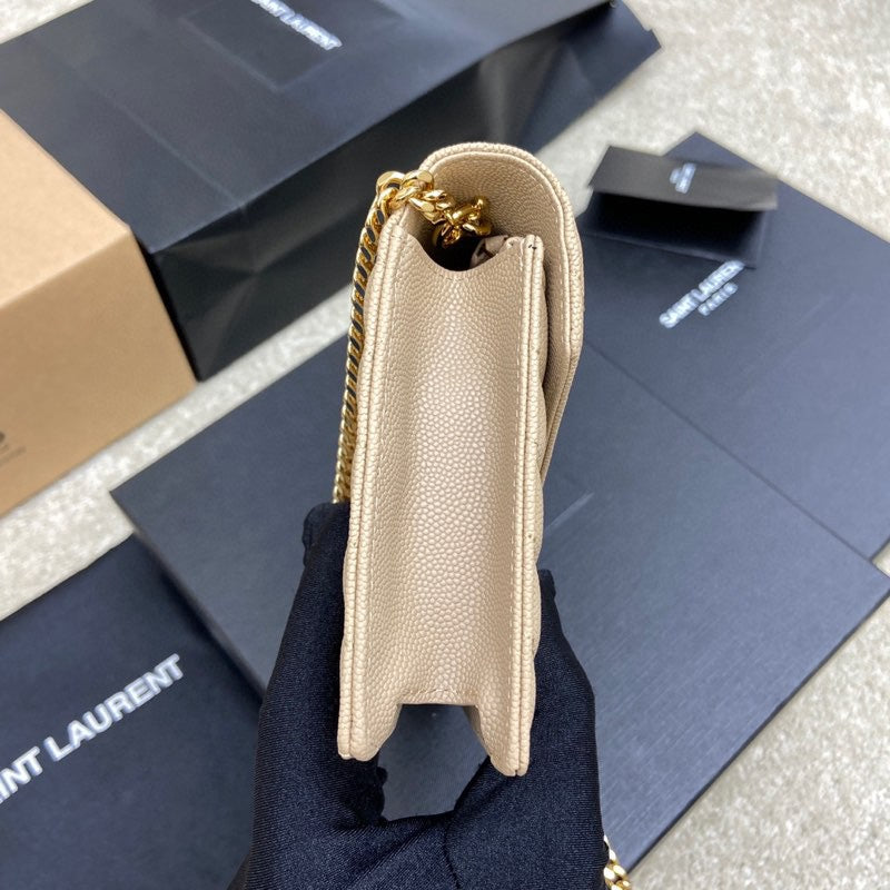 Saint Laurent Cassandre Matelassé Chain Wallet in Quilted Leather - Beige