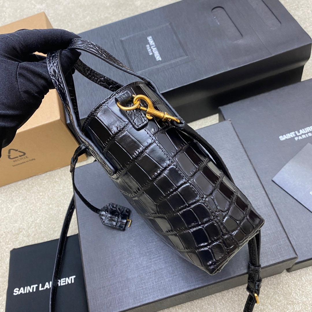 Saint Laurent Toy North/South Tote Bag in Crocodile-Embossed Leather - Black