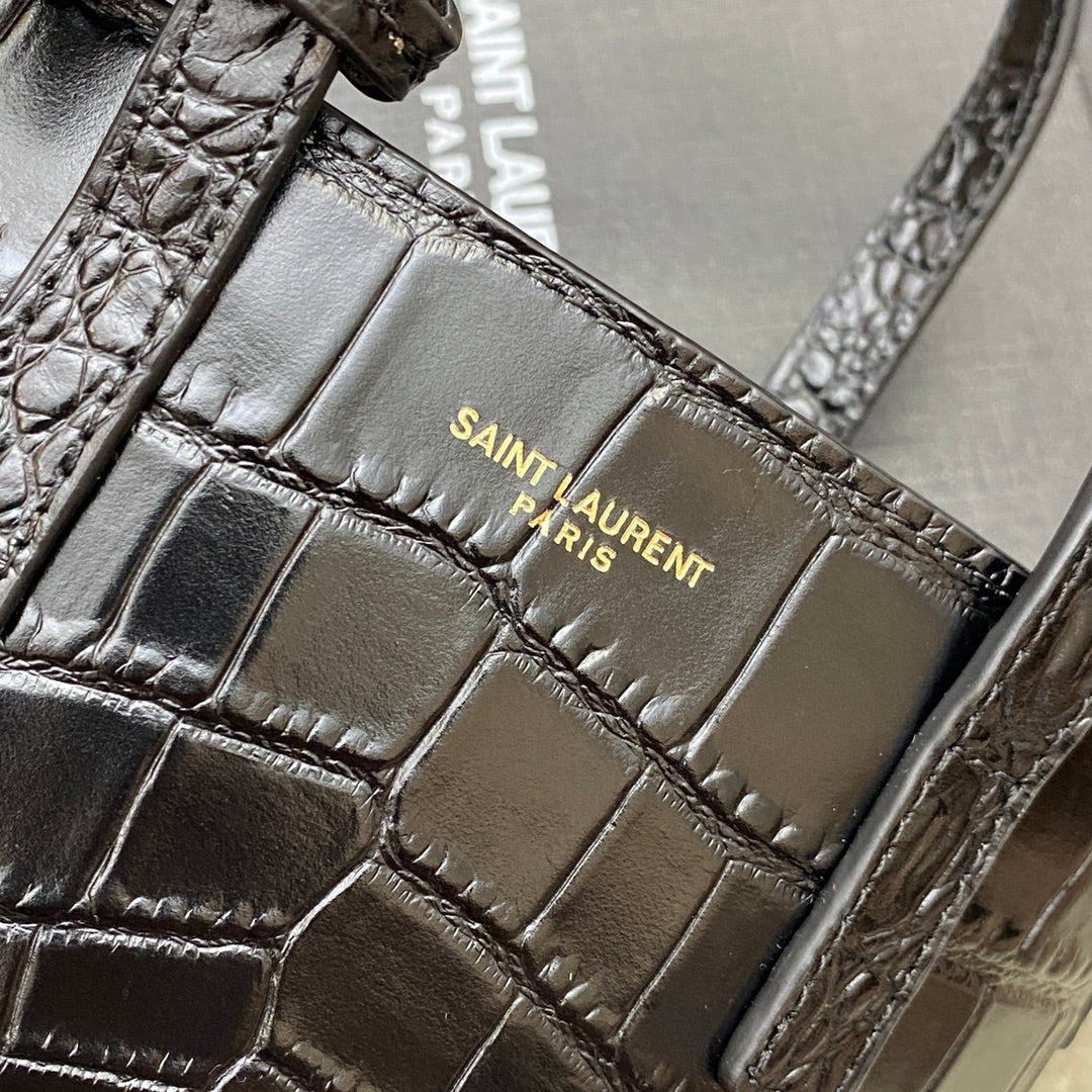 Saint Laurent Toy North/South Tote Bag in Crocodile-Embossed Leather - Black