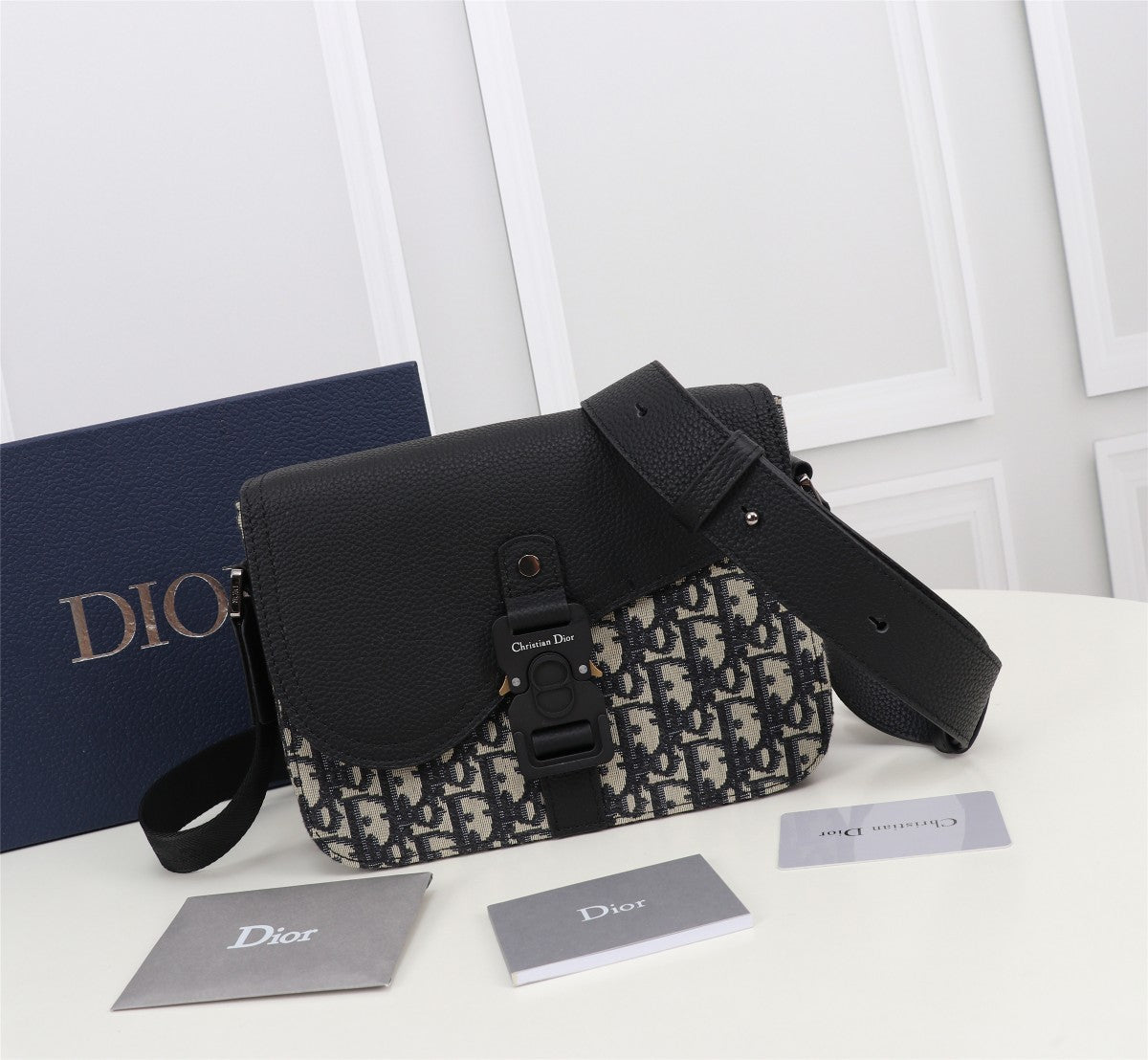Dior Oblique Messenger Bag - Black and Beige Canvas Crossbody Bag