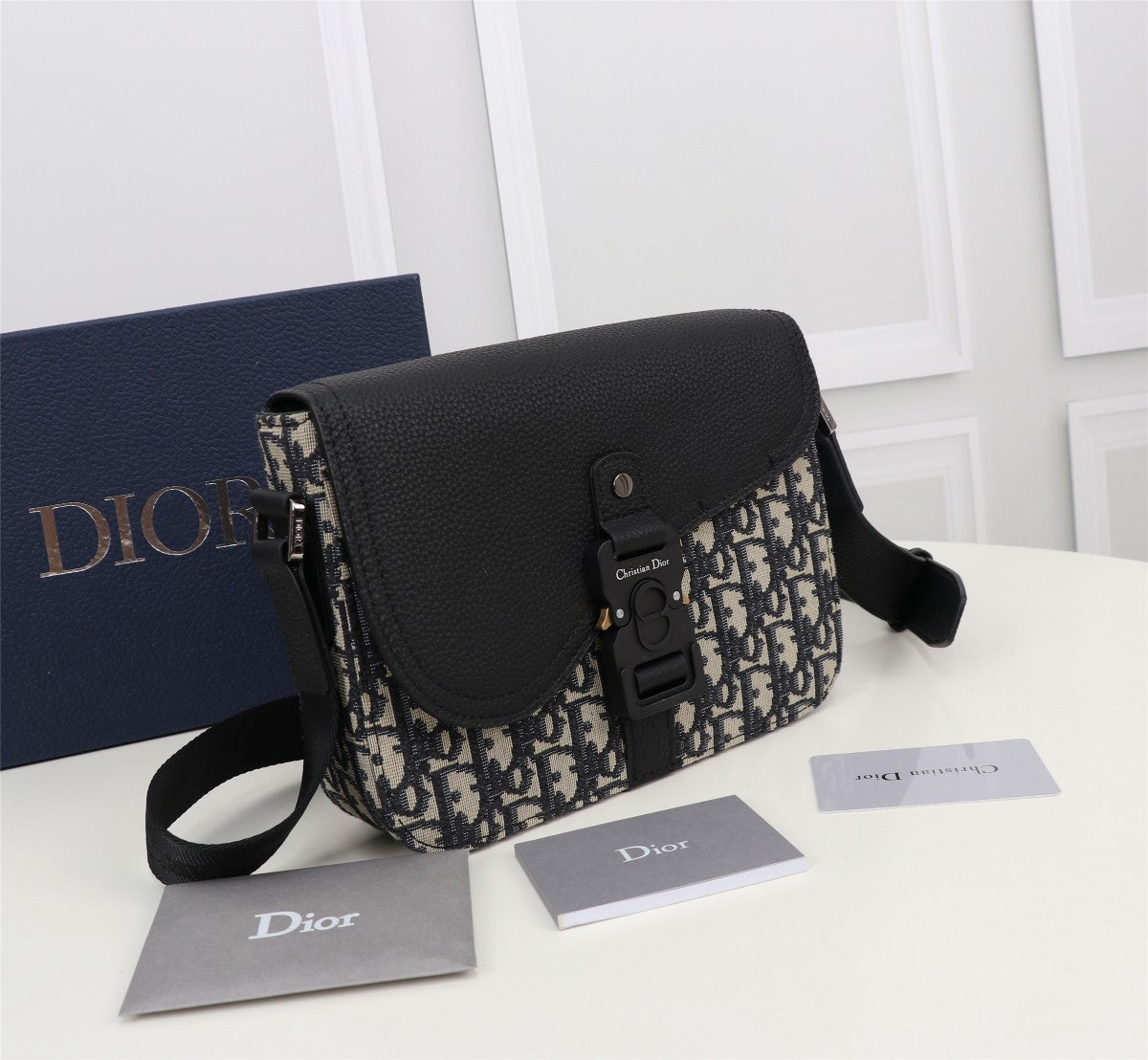 Dior Oblique Messenger Bag - Black and Beige Canvas Crossbody Bag