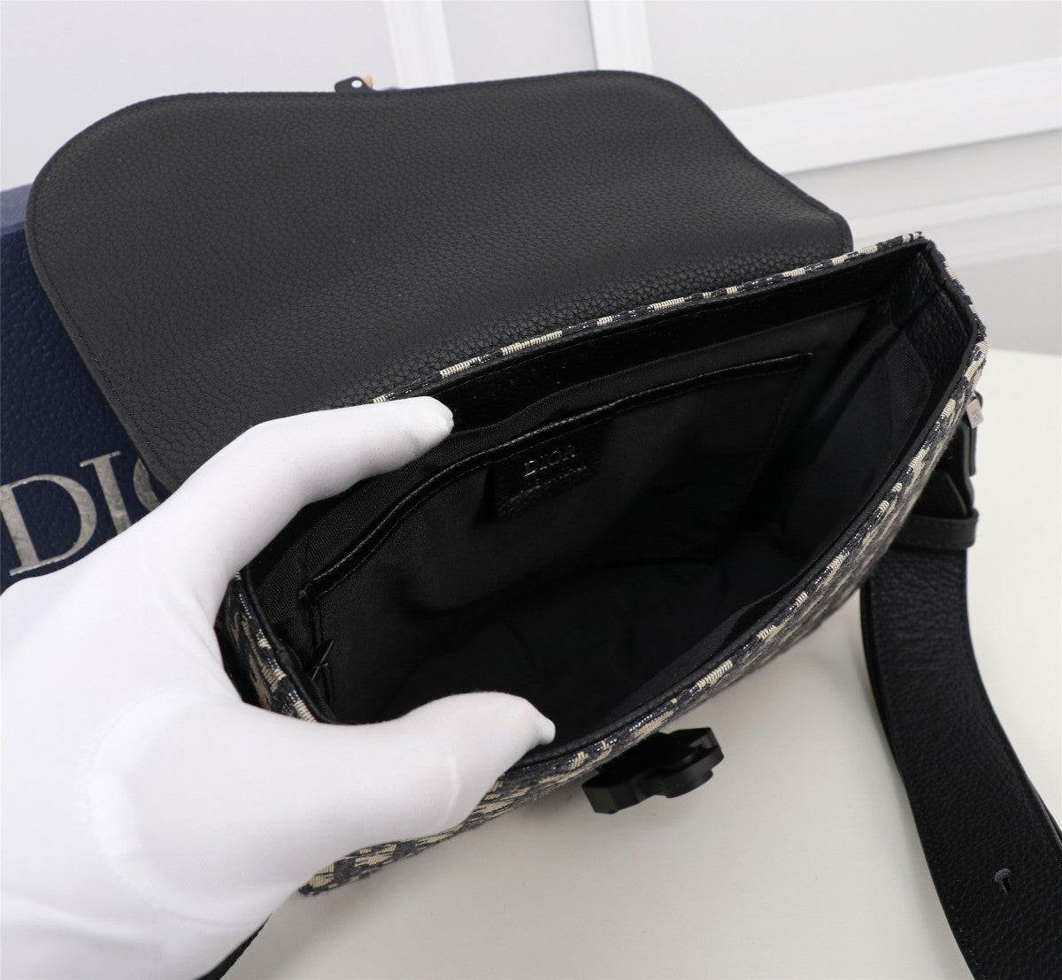 Dior Oblique Messenger Bag - Black and Beige Canvas Crossbody Bag