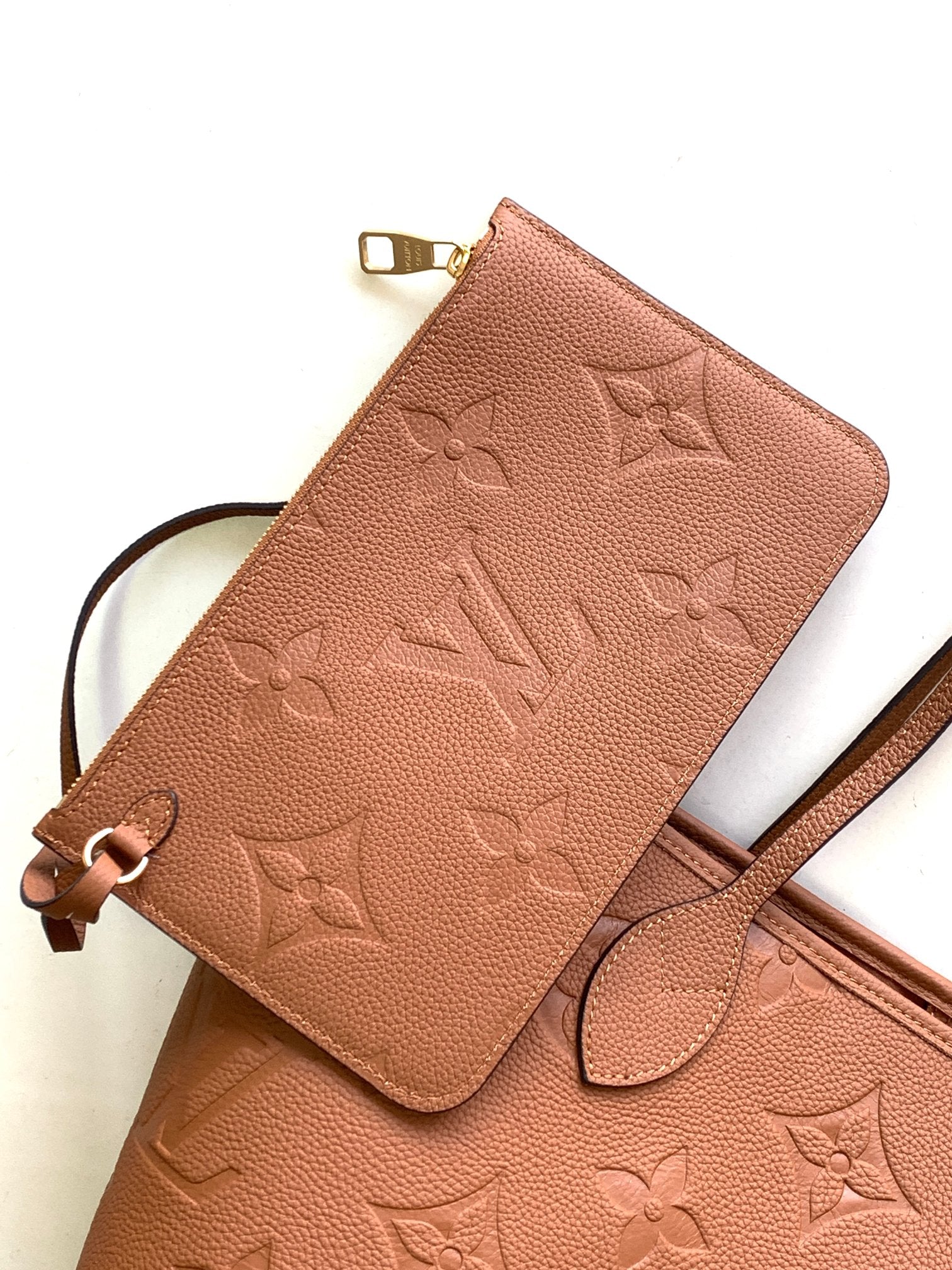 Brown Floral Embossed Leather Tote Bag with Side Drawstrings