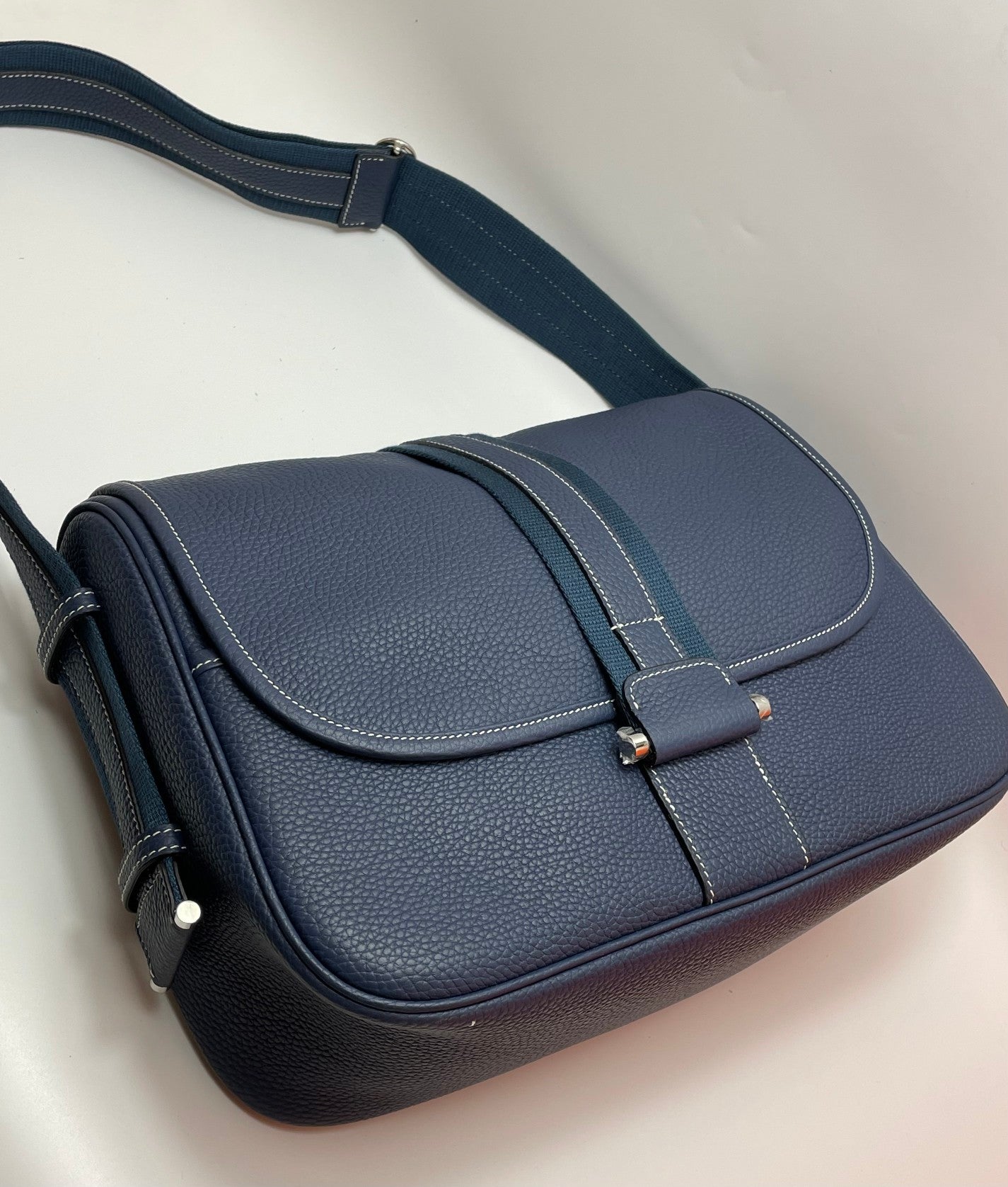 Luxury Navy Blue Leather Messenger Crossbody Bag - Adjustable Strap