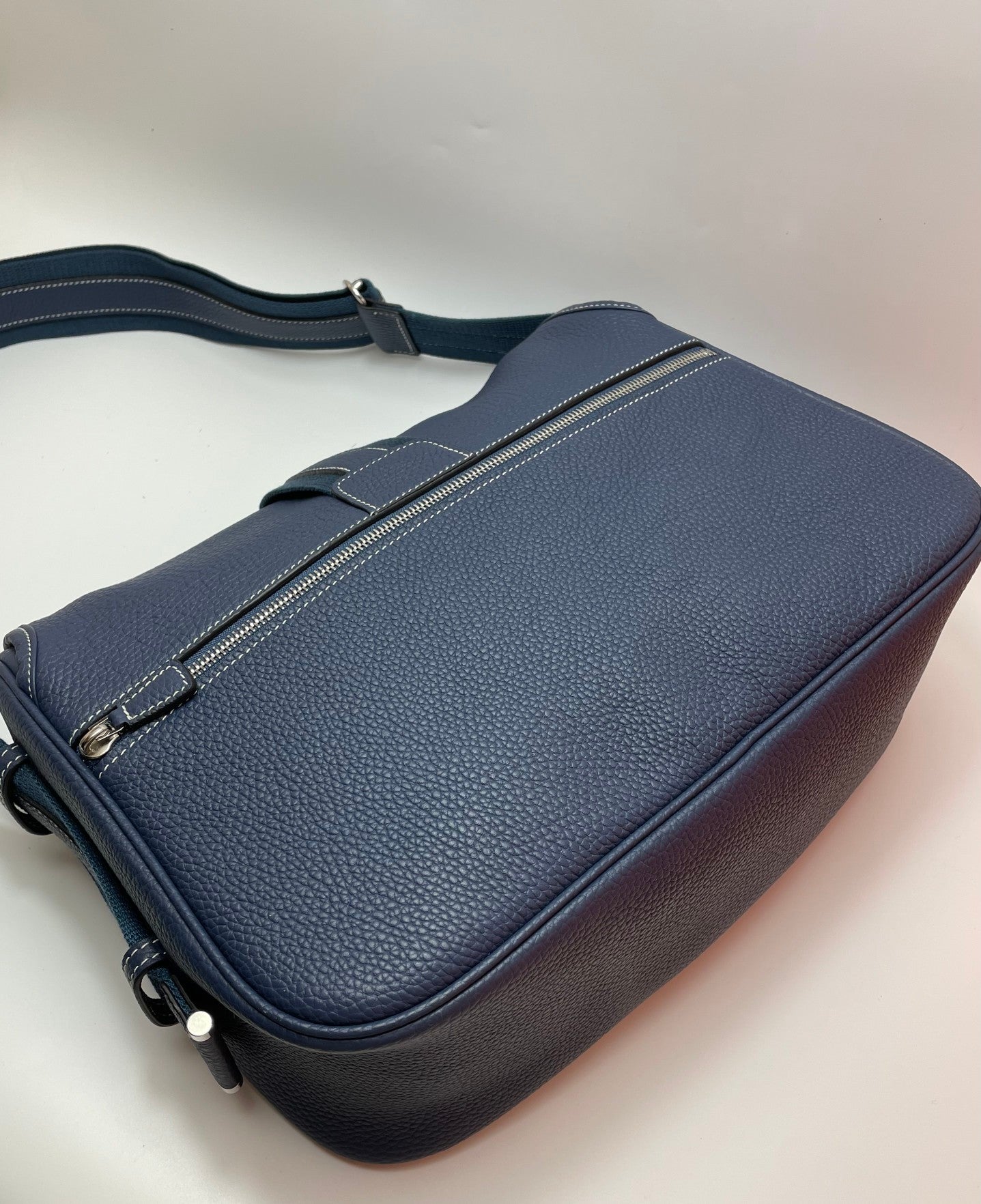 Luxury Navy Blue Leather Messenger Crossbody Bag - Adjustable Strap