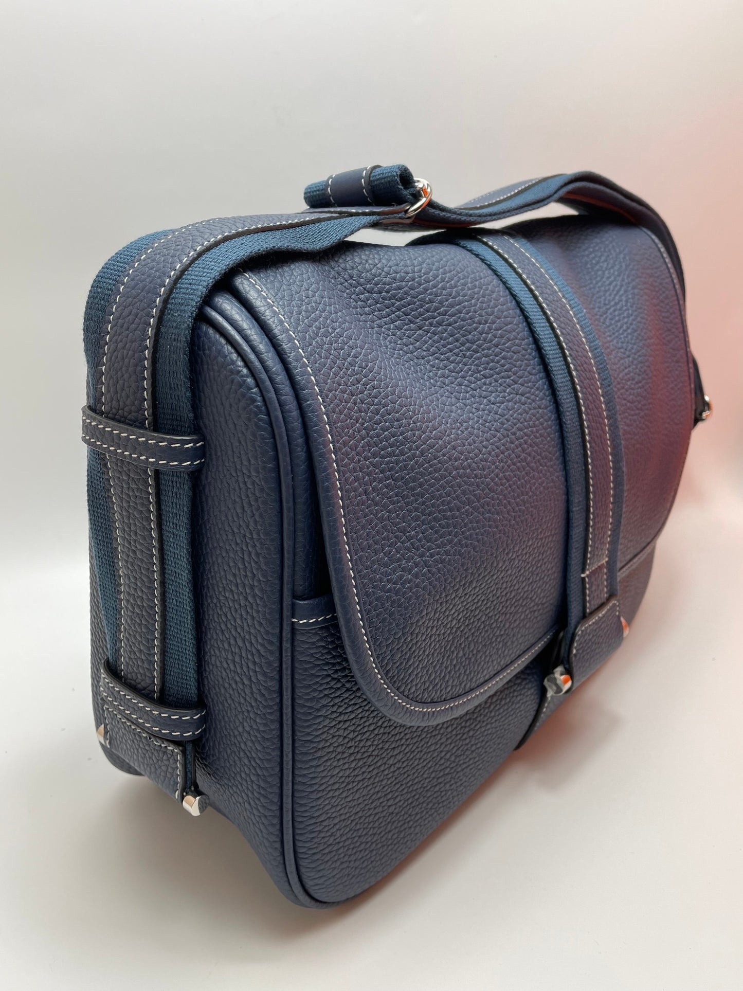 Luxury Navy Blue Leather Messenger Crossbody Bag - Adjustable Strap