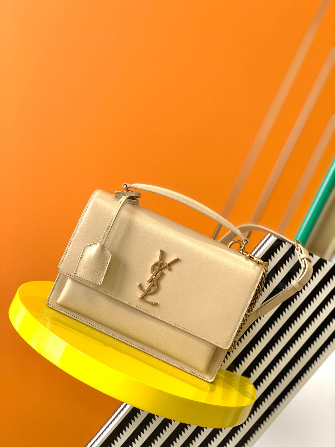 Saint Laurent Sunset Medium Shoulder Bag in Smooth Leather - Beige