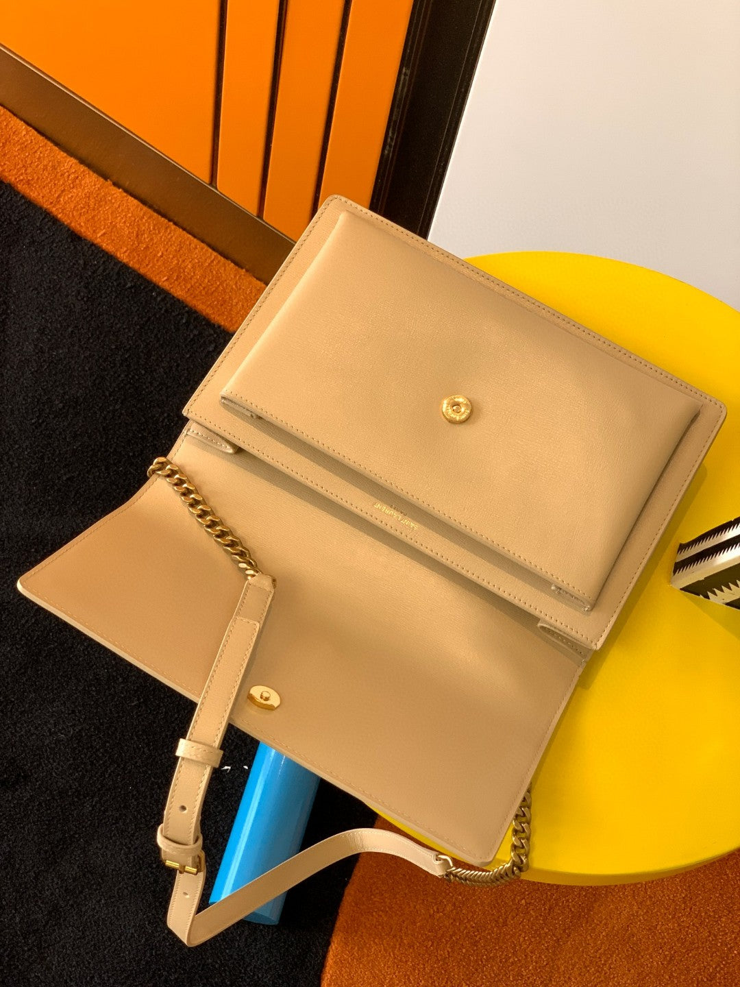Saint Laurent Sunset Medium Shoulder Bag in Smooth Leather - Beige