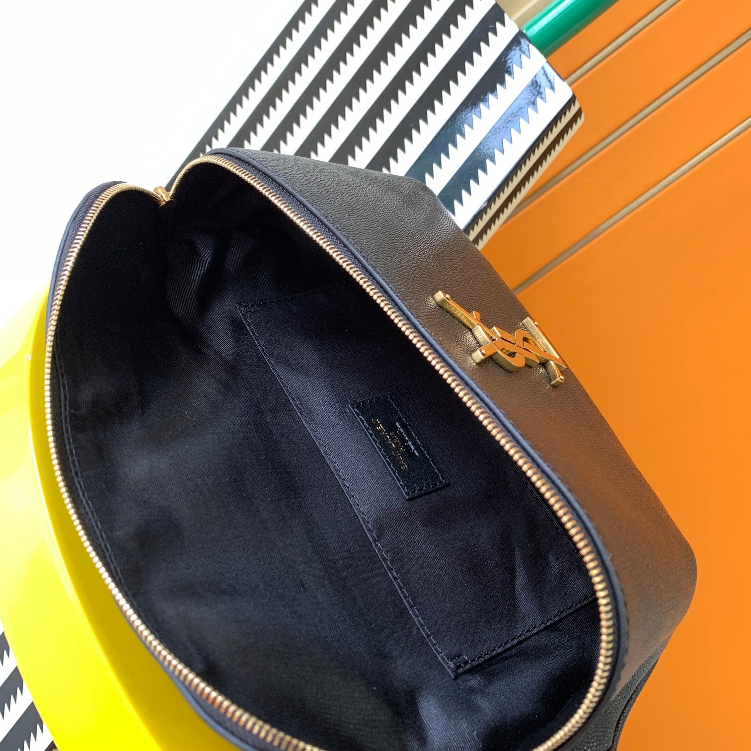 Saint Laurent Monogram Black Leather Belt Bag with Gold Hardware