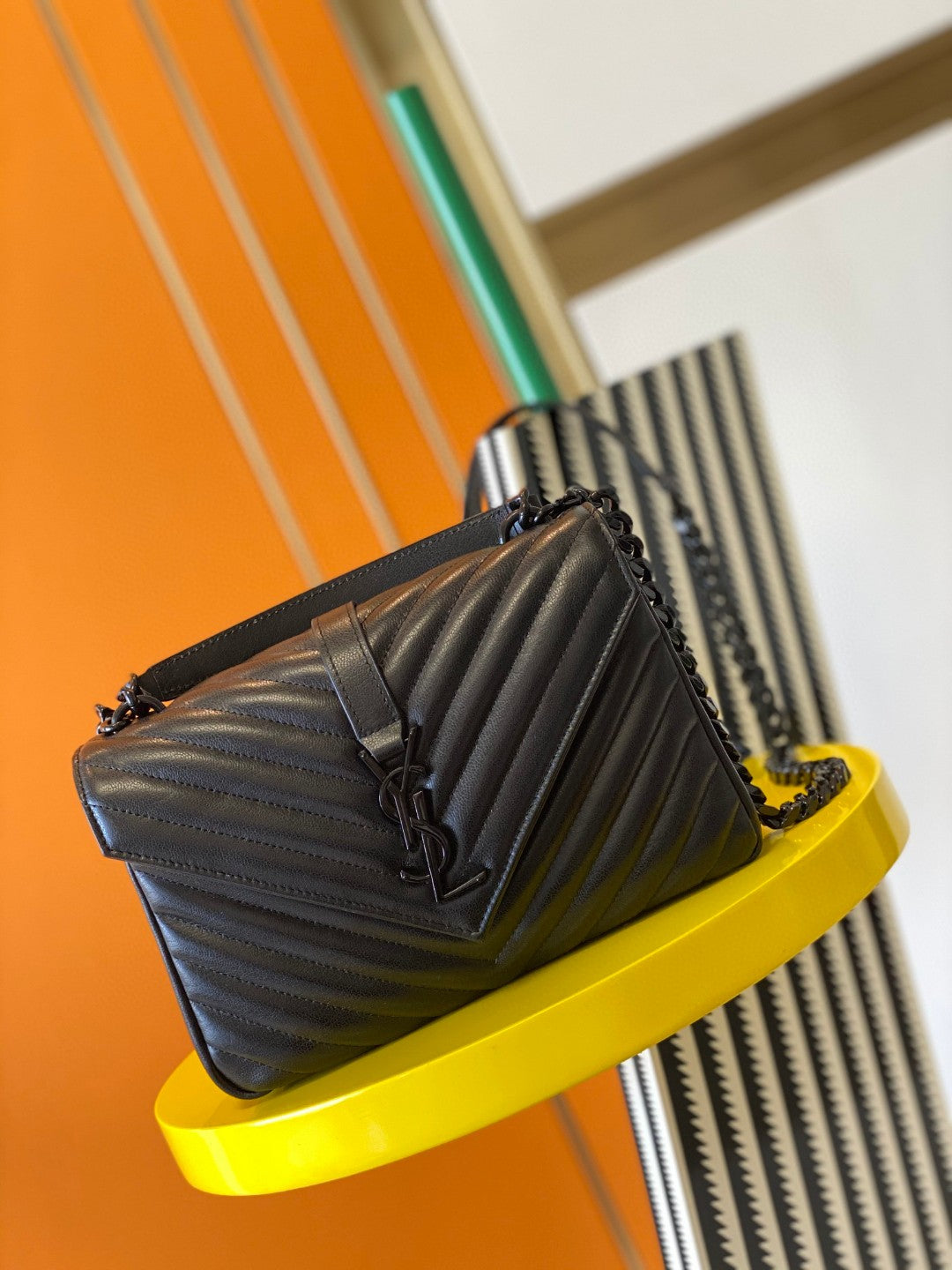 Saint Laurent Black Quilted Leather Shoulder Bag with Monogram Hardware