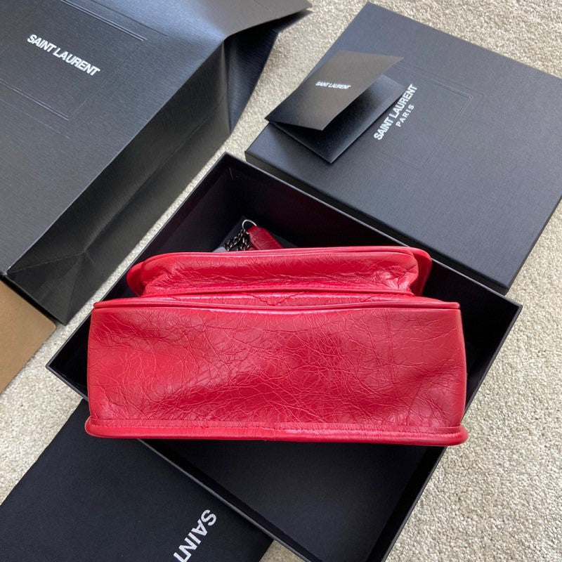 Saint Laurent Niki Baby Shoulder Bag in Red Crinkled Vintage Leather