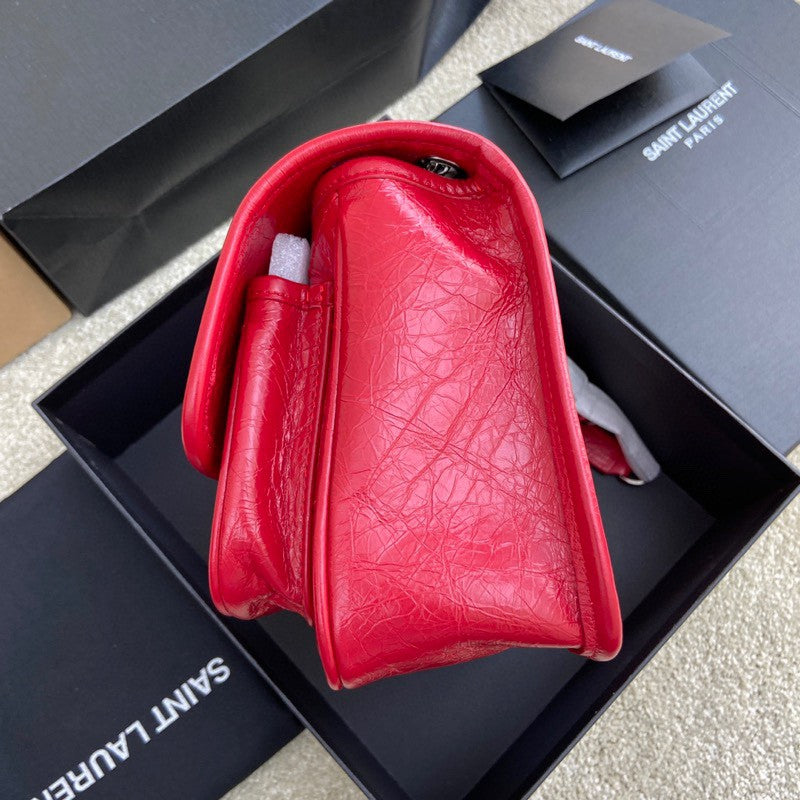 Saint Laurent Niki Baby Shoulder Bag in Red Crinkled Vintage Leather