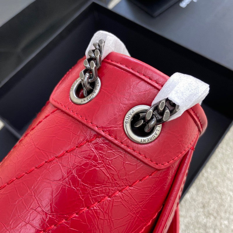 Saint Laurent Niki Baby Shoulder Bag in Red Crinkled Vintage Leather